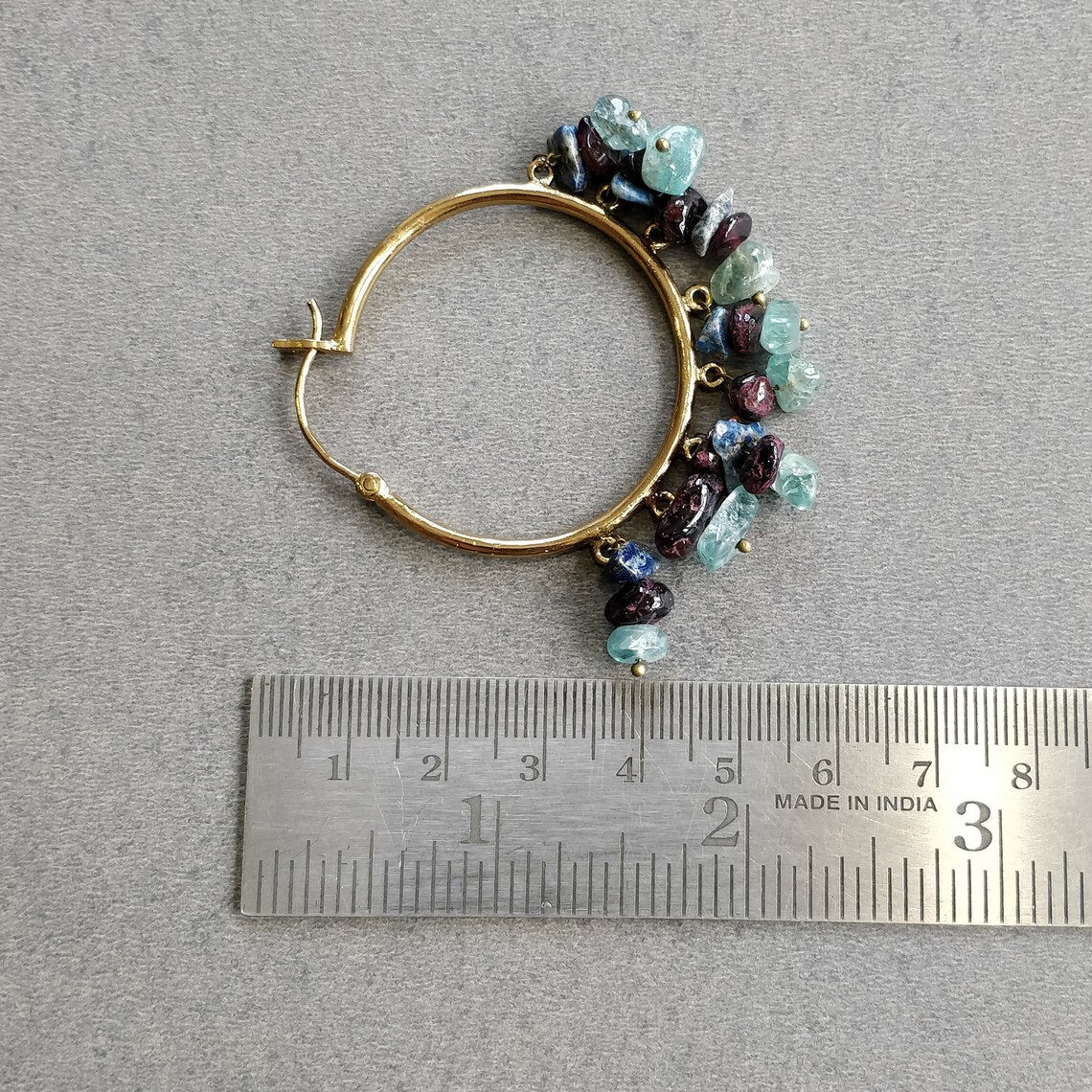 Rhinestone Earring : 2.20" Handmade Brass 18k Gold Plated 20.00gms Round Hoop Design Drop Dangle Hook Earring