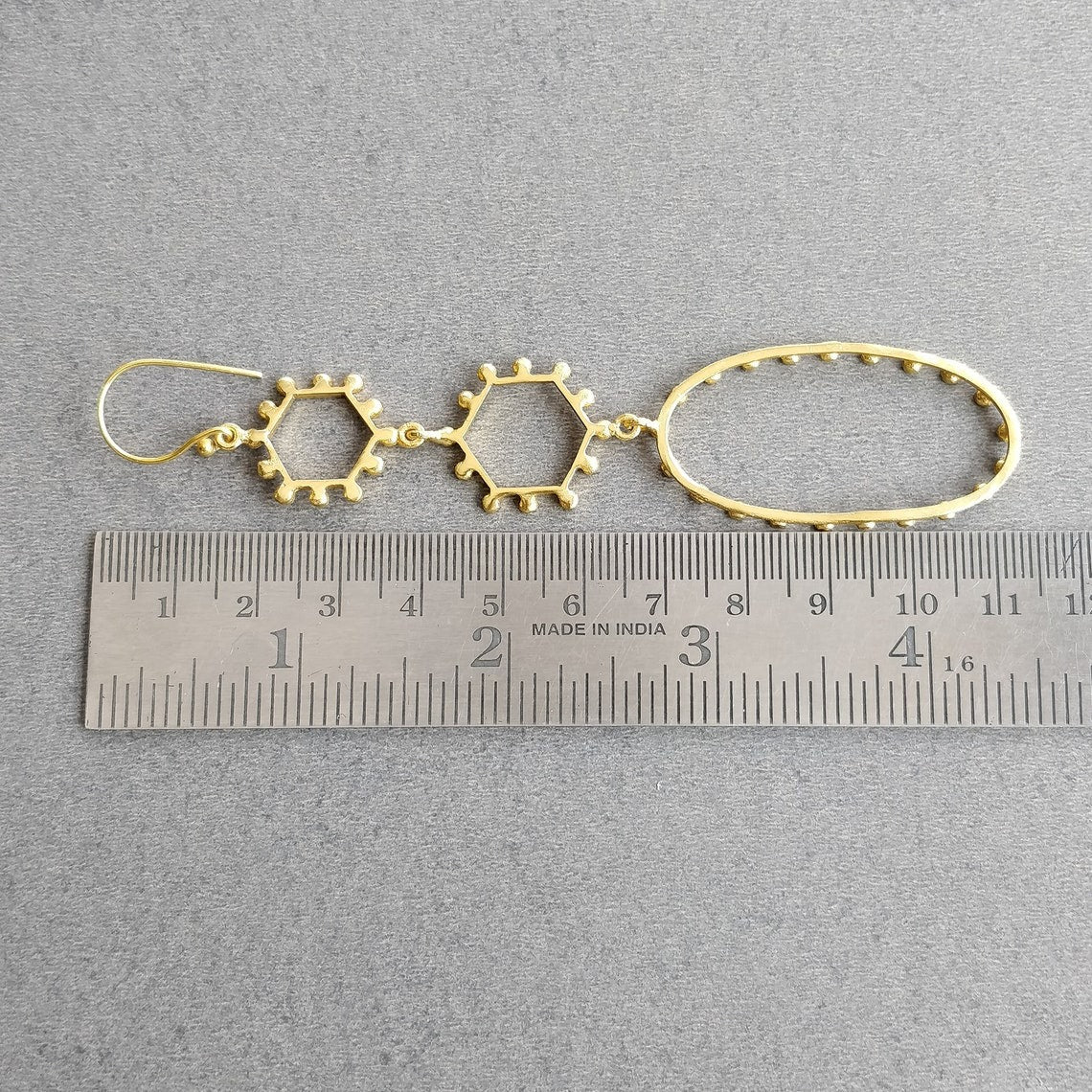 Handmade Brass Earring : 10*2 CM 18k Gold Plated 10.00GMS Brass Boho Style Circle Drop Dangle Push Back Earring Gift For Her