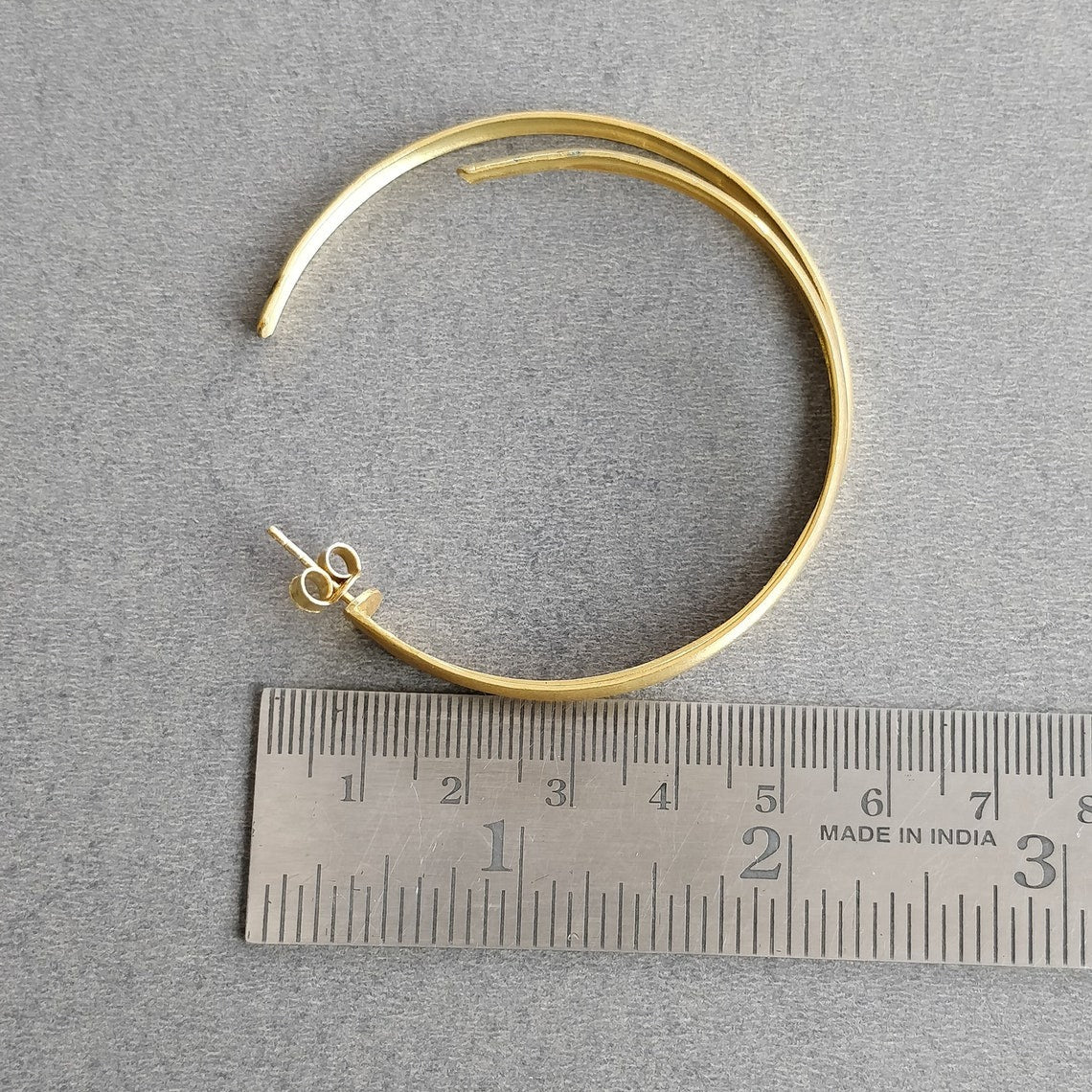 Handmade Brass Earring : 2.25" 18k Gold Plated 10.55GMS Brass Boho Style Large Dainty Hoop Push Back Earring Gift For Her