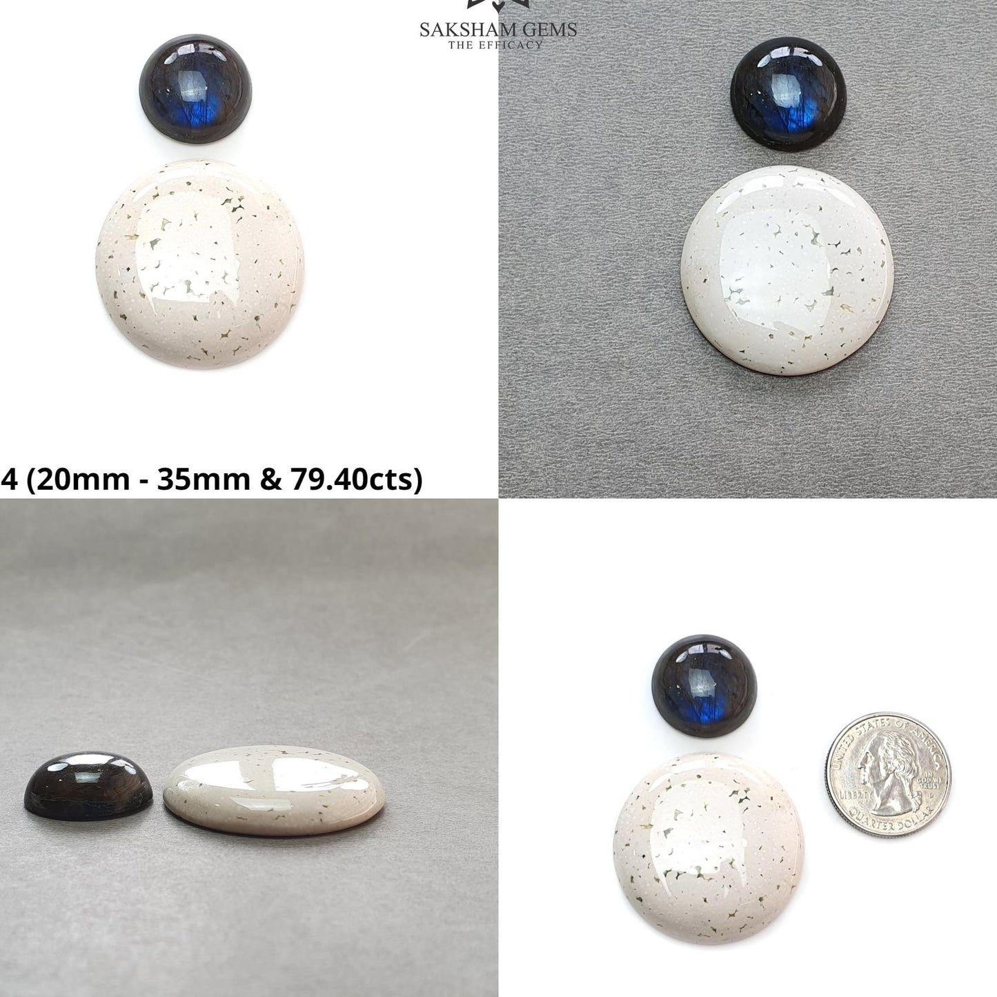 Botswana And Moss Agate Labradorite Gemstone Cabochon : Natural Untreated Bi-Color Agate Cushion Round Shape 2pcs Set