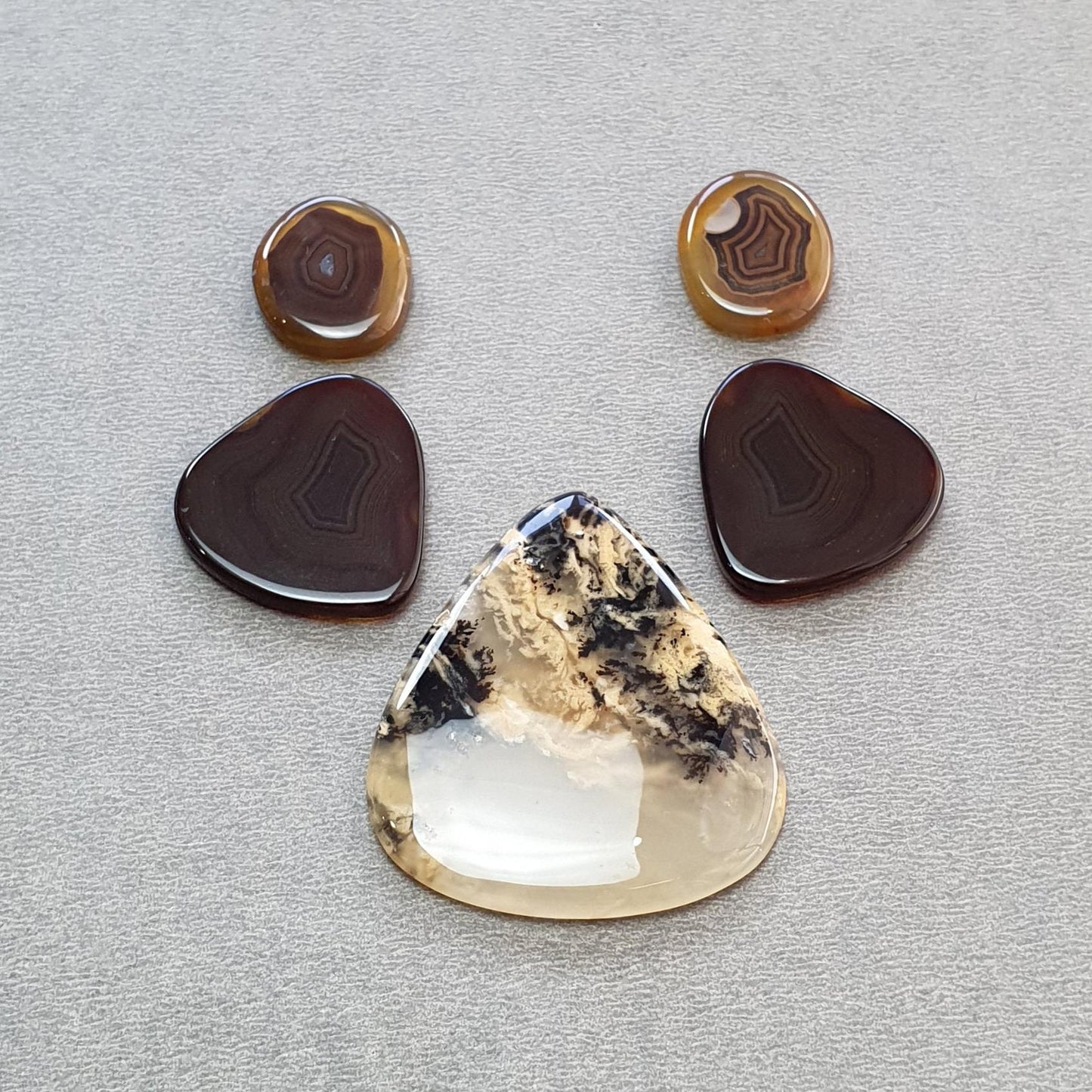 Tiger Dendrite & Botswana Agate Gemstone Cabochon : Natural Untreated Bi-Color Agate Triangle Uneven Shape 5pcs Set