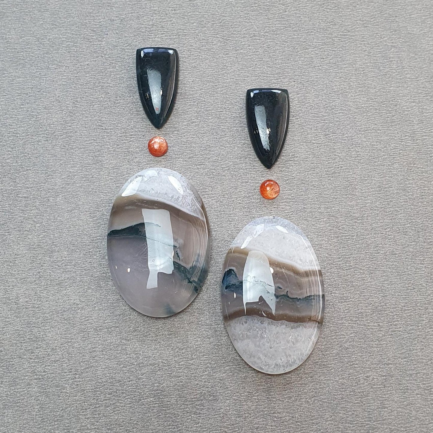 Botswana Agate Sunstone & Labradorite Gemstone Cabochon : Natural Untreated Bi-Color Agate Pear Oval Round Shape 4pc/6pc Set