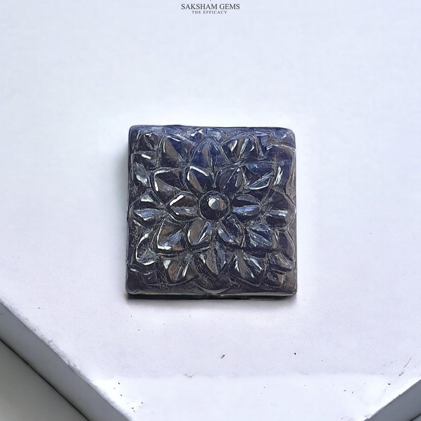 Deep Blue Sapphire Gemstone Carving : 27.00cts Natural Untreated Unheated Sapphire Hand Carved Square Shape 19*27mm
