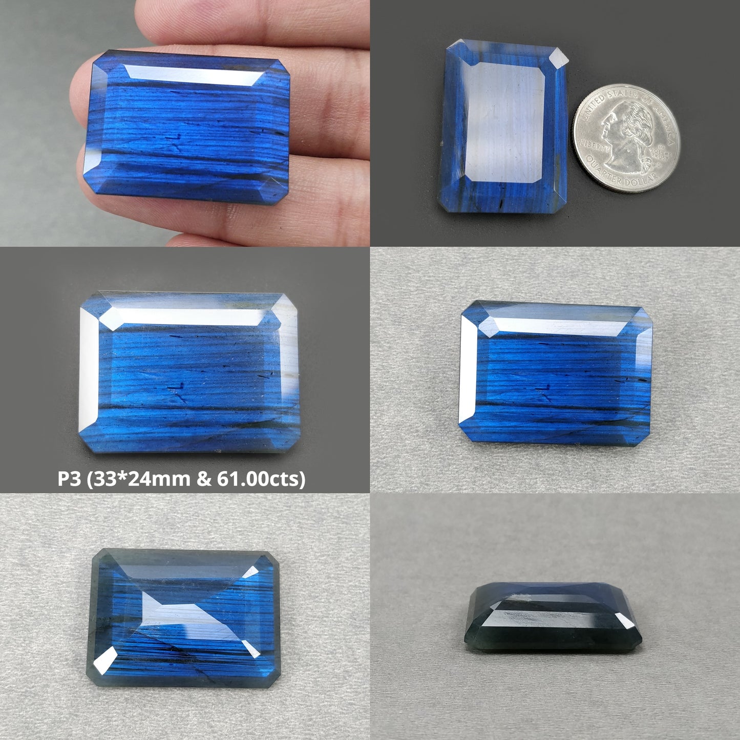 Rainbow Flashing LABRADORITE Gemstone Normal Cut : Natural Untreated Blue Labradorite Cushion Shape