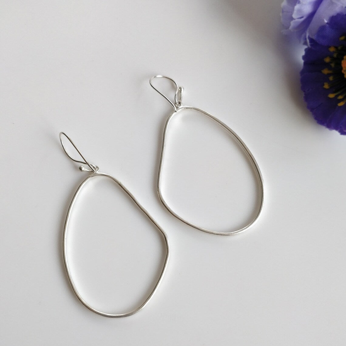 Handmade Brass Earring : 2.50" Silver Plated 4.00GMS Brass Boho Style Dainty Hoop Hook Earring Gift For Her