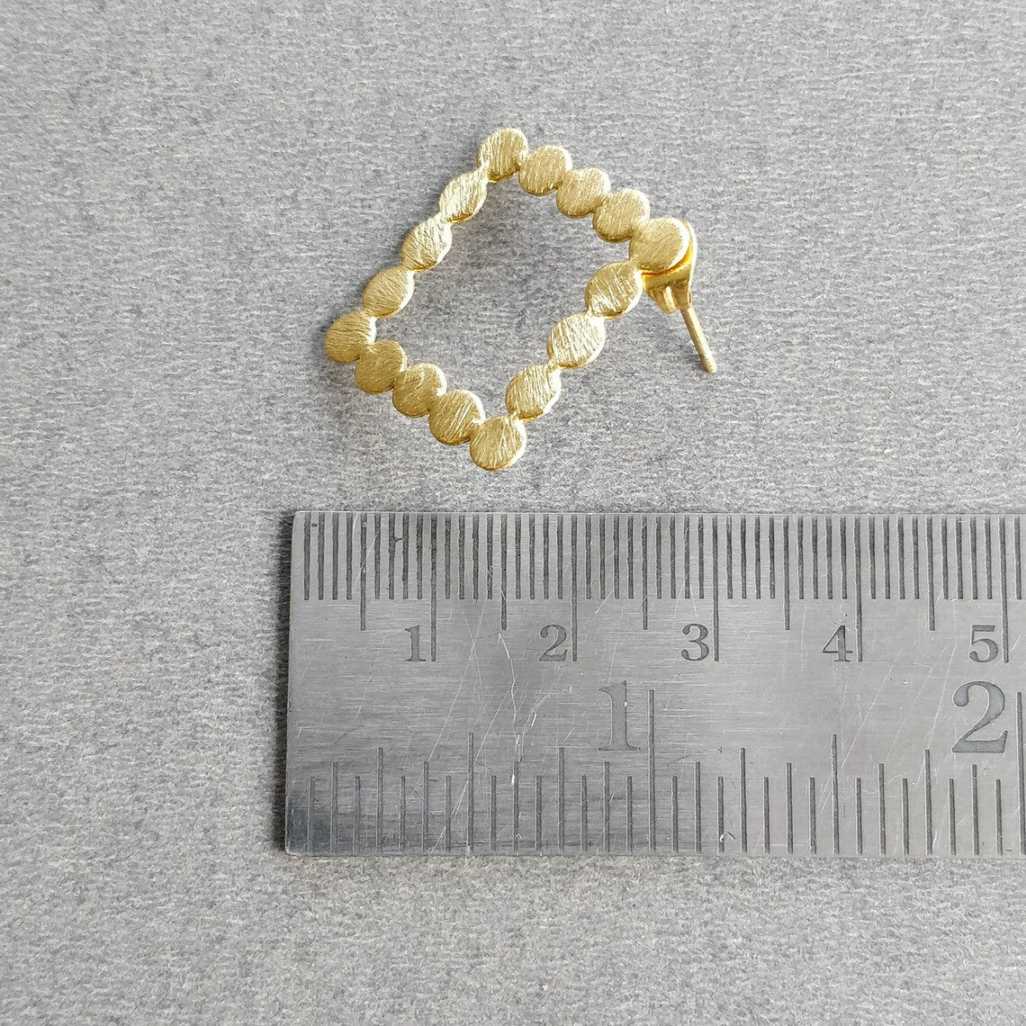 Handmade Brass Earring : 1.00" 18k Gold Plated 2.50GMS Brass Boho Style Square Brush Texture Stud Push Back Earring Gift For Her