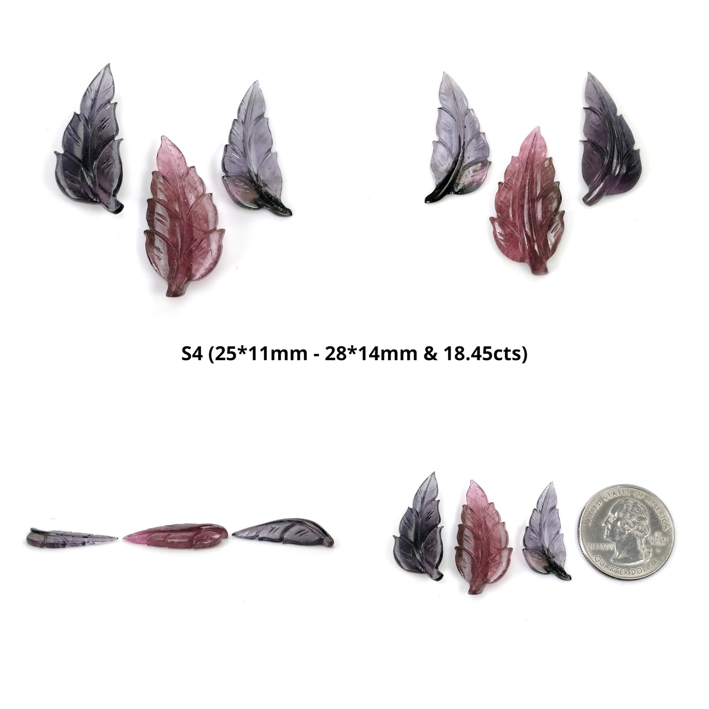 Watermelon TOURMALINE Gemstone Carving : Natural Untreated Unheated Bi-Color Tourmaline Hand Carved Leaf 3pcs Set