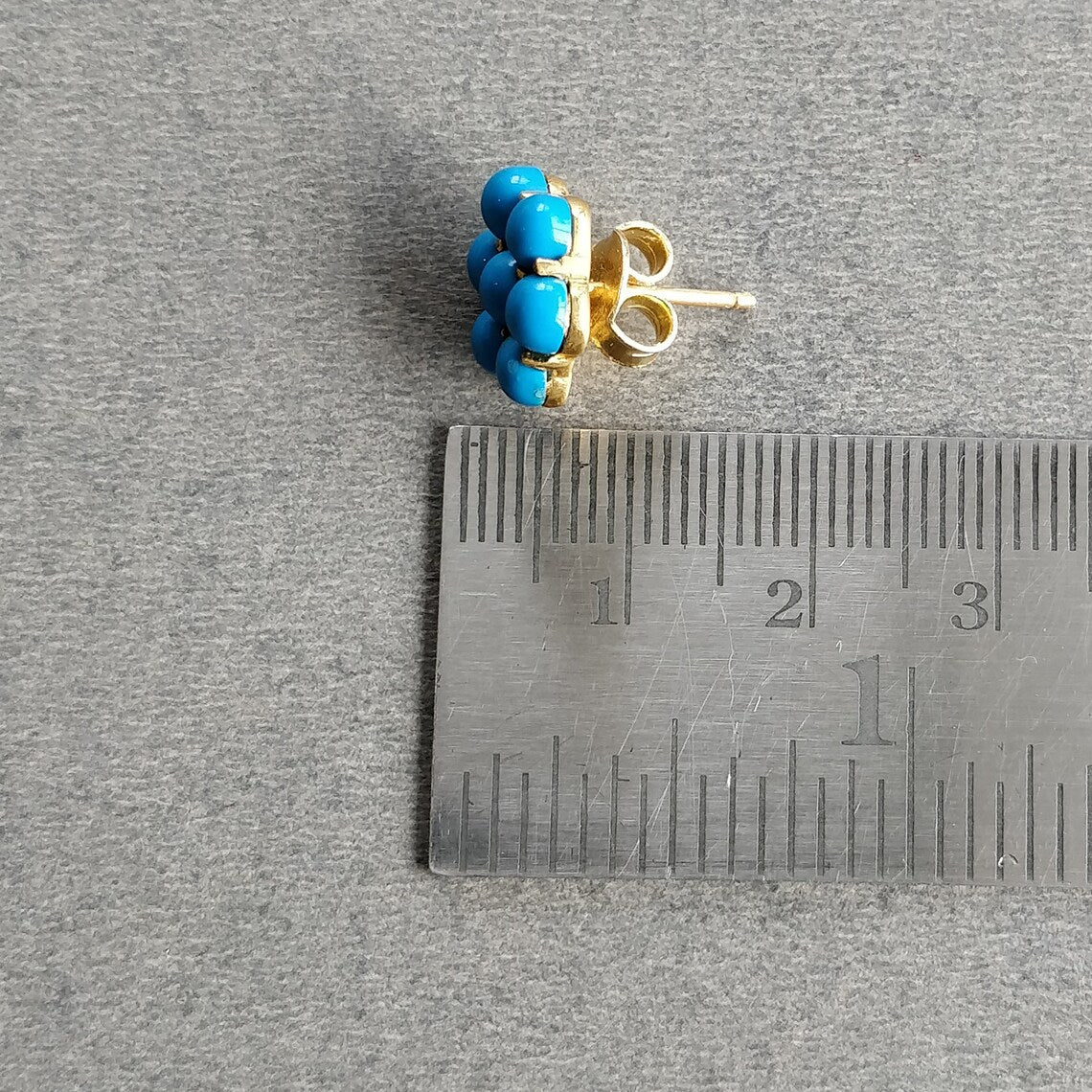 Turquoise Gemstone Brass Earring : 0.50" Handmade 18k Gold Plated 3.00GMS Brass Boho Style Round Stud Push Back Earring Gift For Her