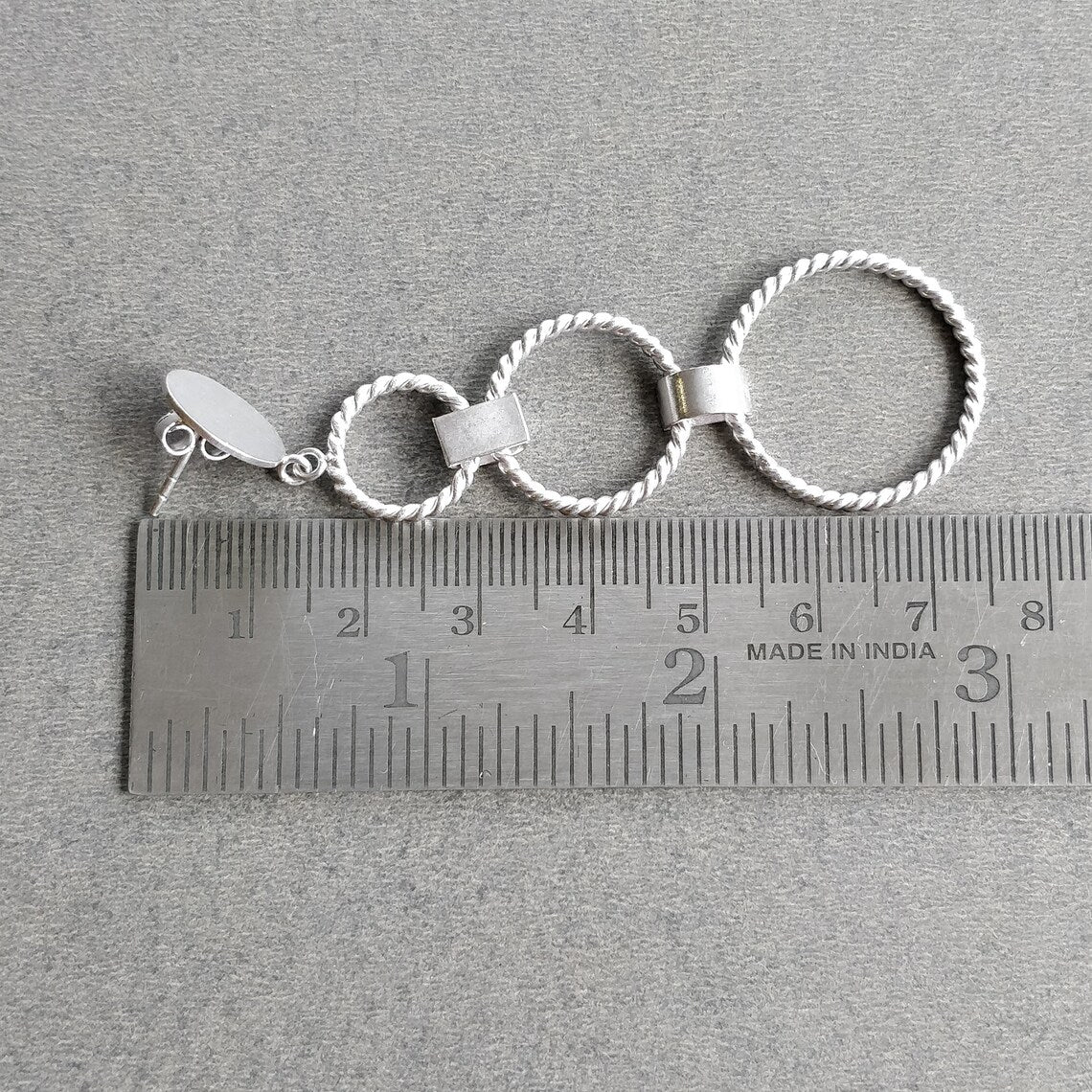 Handmade Brass Earring : 3.00" Silver Plated 8.00gms Brass Boho Style Twisted Wire Hoop Design Drop Dangle Push Back Earring Gift For Her