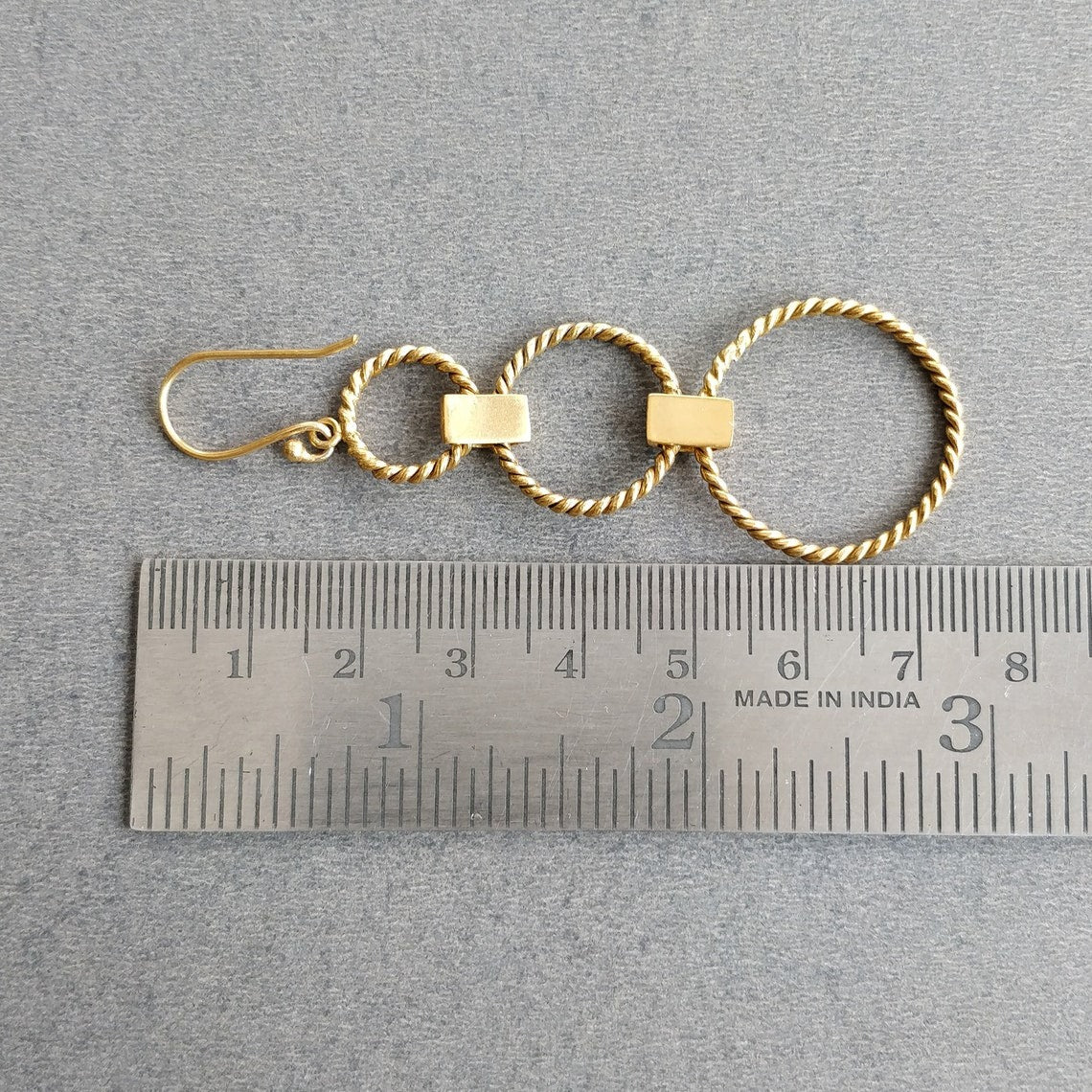 Handmade Brass Earring : 2.75" 18k Gold Plated 6.45gms Brass Boho Style Twisted Circle Design Drop Dangle Hook Earring Gift For Her