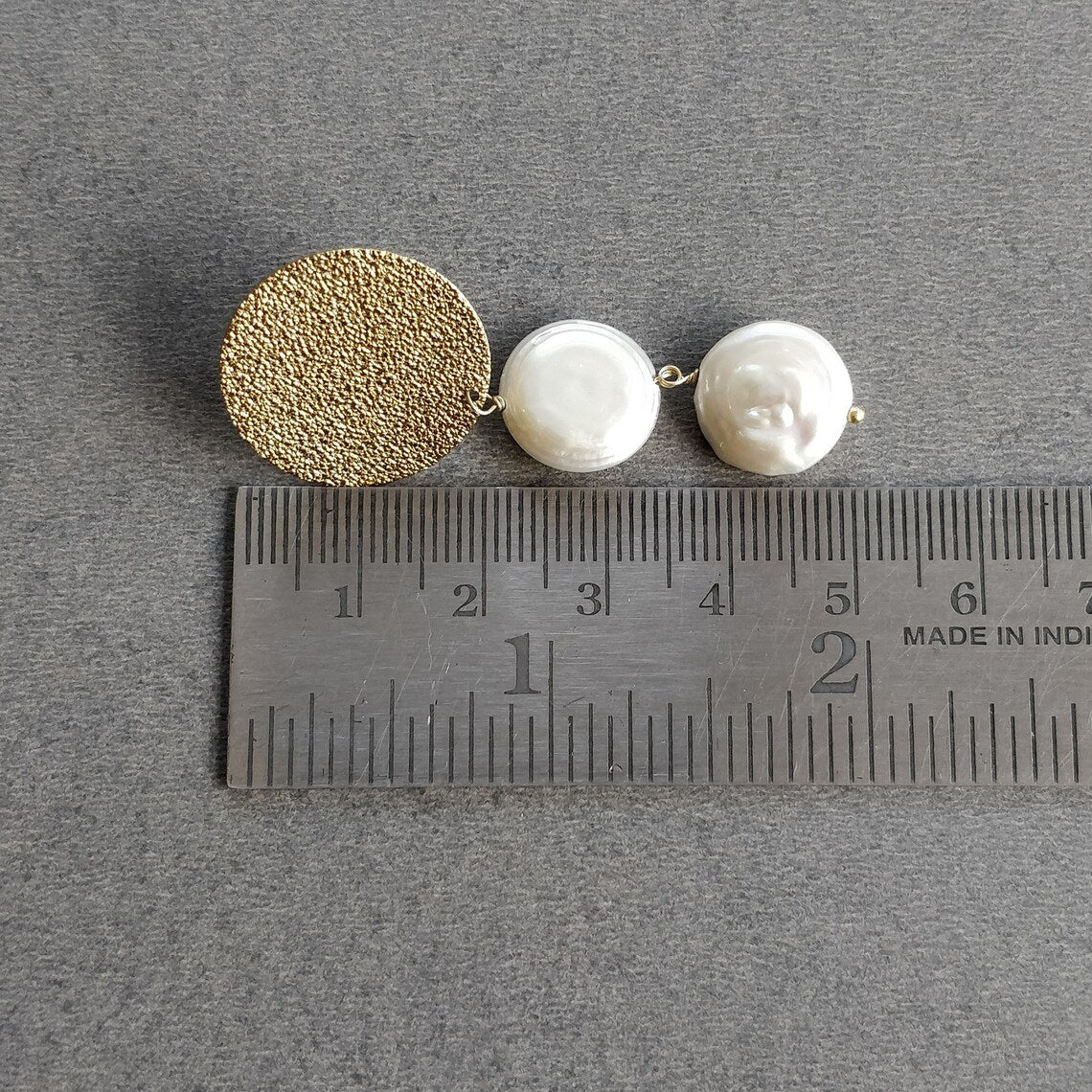 Pearl Enameling Gemstone Brass Earring : 2"*0.75" Handmade 18k Gold Plated 8.00gm Boho Style Round Shape Push Back Drop Dangle Earring