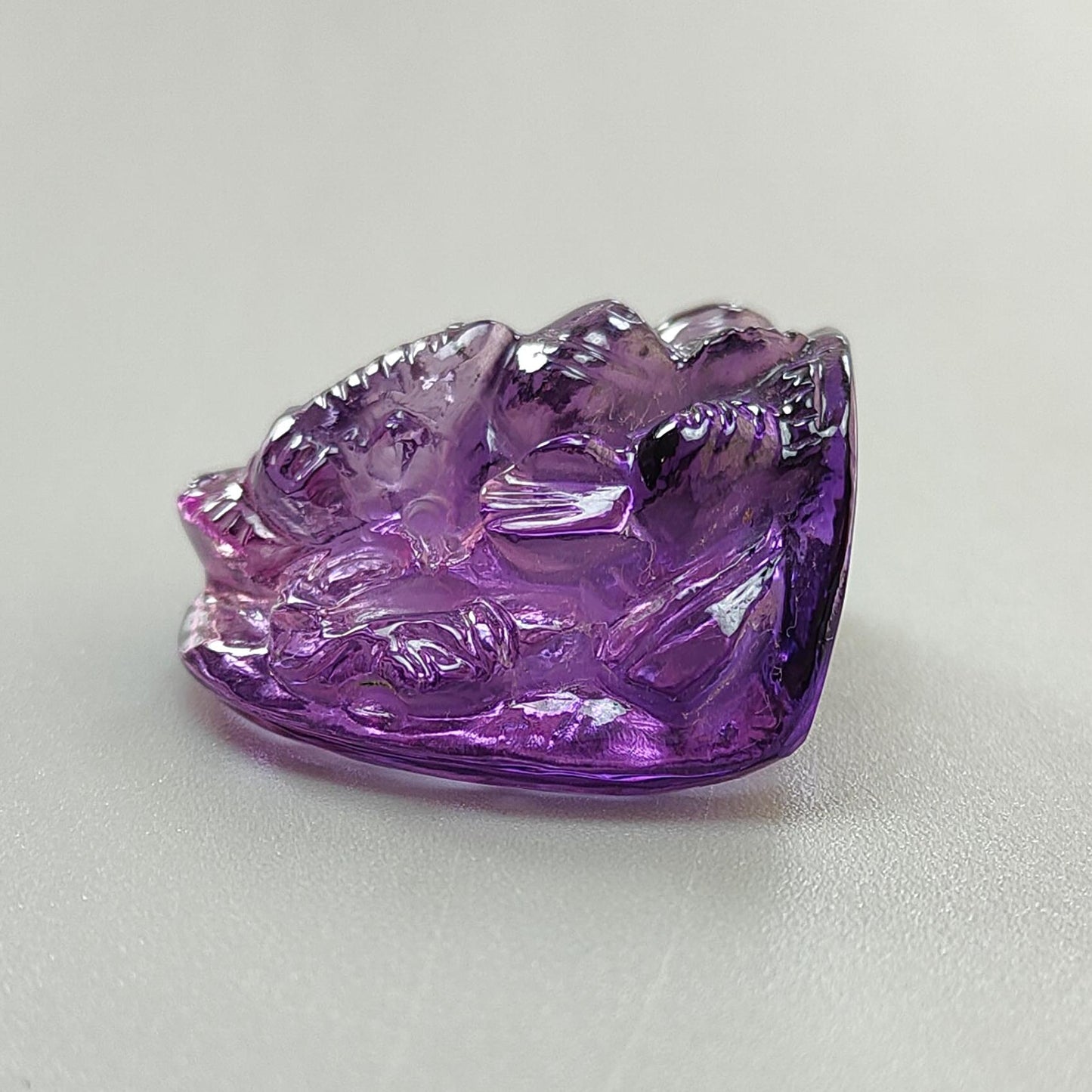 Amethyst Quartz Gemstone Carving: 84.90cts Natural Untreated Purple Amethyst Hand Carved Lord Ganesha Idol 31*28mm February Birthstone