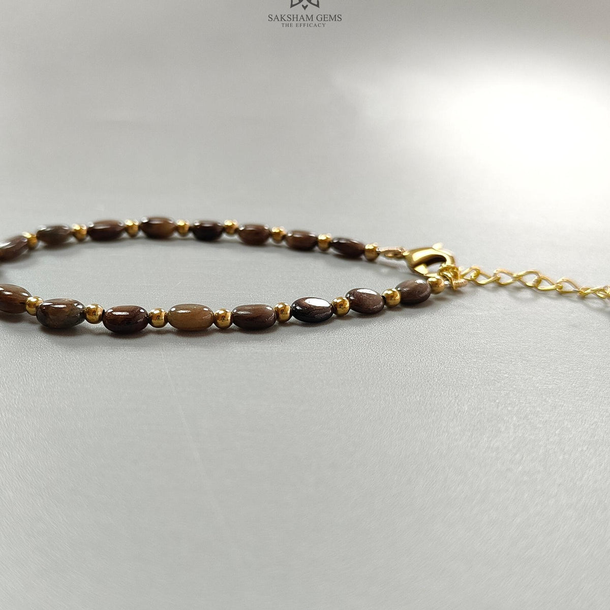 7.14gms Natural Chocolate Sapphire Plain Beads Oval Shape Brass Bracelet 6*5mm 6.70"