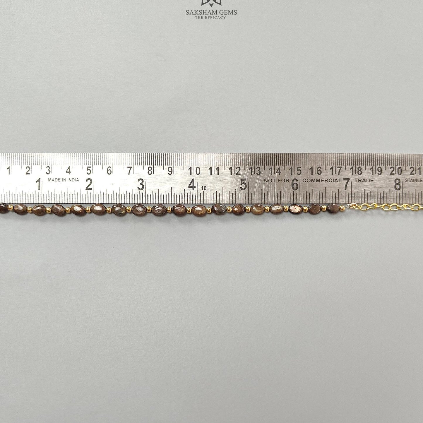 Golden Brown Chocolate Sapphire Beads Bracelet: 7.14gms Natural Untreated Sapphire Oval Shape Plain Brass Bracelet 6*5mm 6.70"