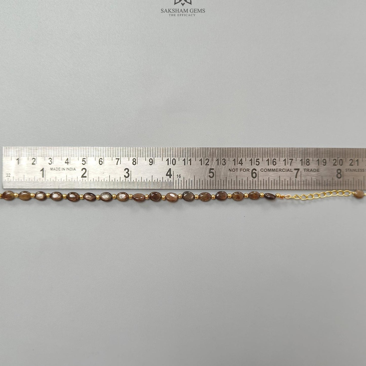 Golden Brown Chocolate Sapphire Beads Bracelet: 7.19gms Natural Untreated Sapphire Oval Shape Plain Brass Bracelet 7*5mm 6.50"