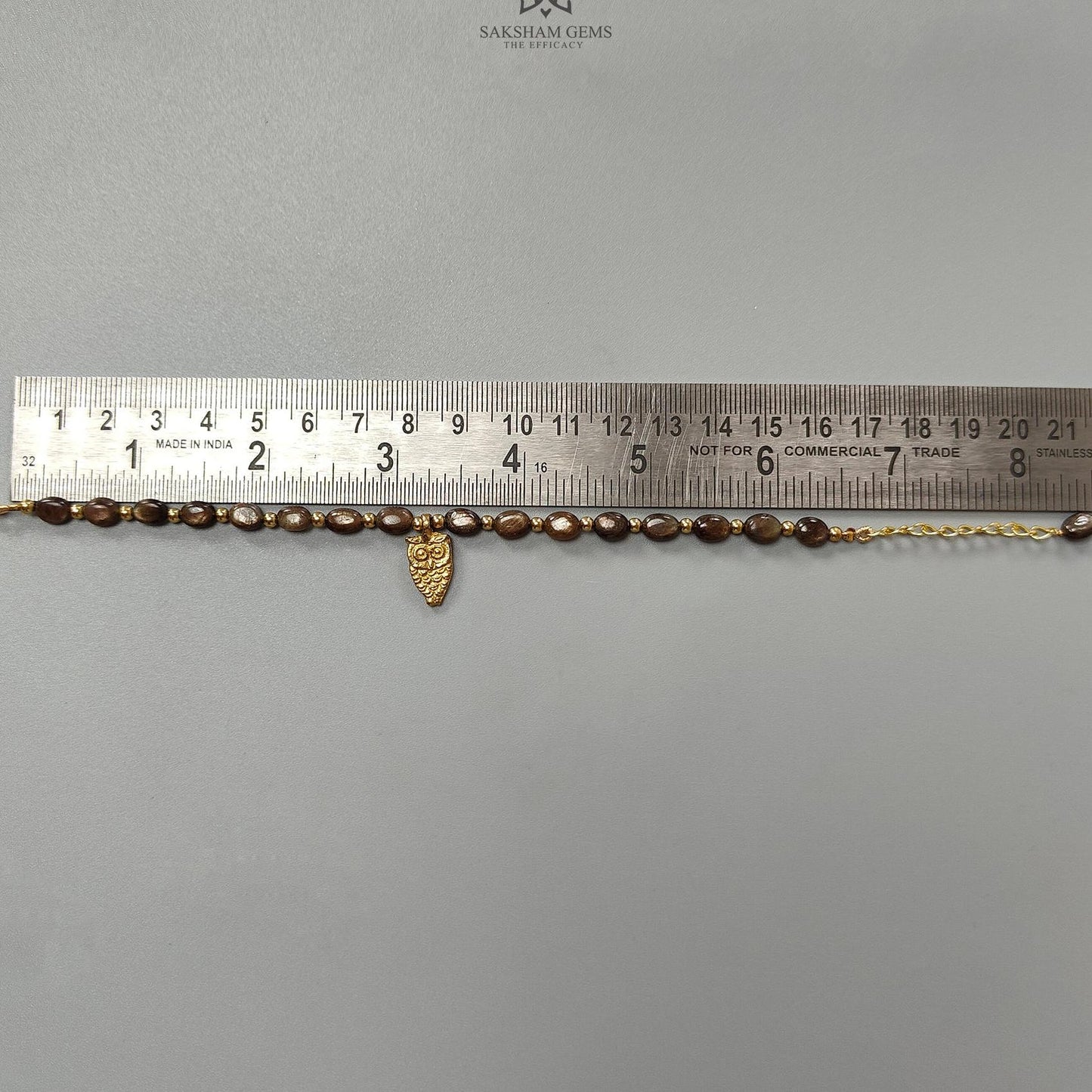 Golden Brown Chocolate Sapphire Beads Bracelet: 43.40cts Natural Untreated Sapphire Oval Shape Plain Brass Bracelet 7*5cmm 6.30"