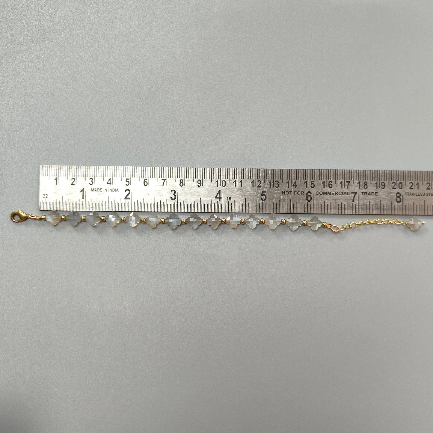 Silver Gray Moonstone Beads Bracelet: 33.55cts Natural Untreated Moonstone Fancy Both Side Faceted Checker Cut Brass Bracelet 7mm 6"+2"