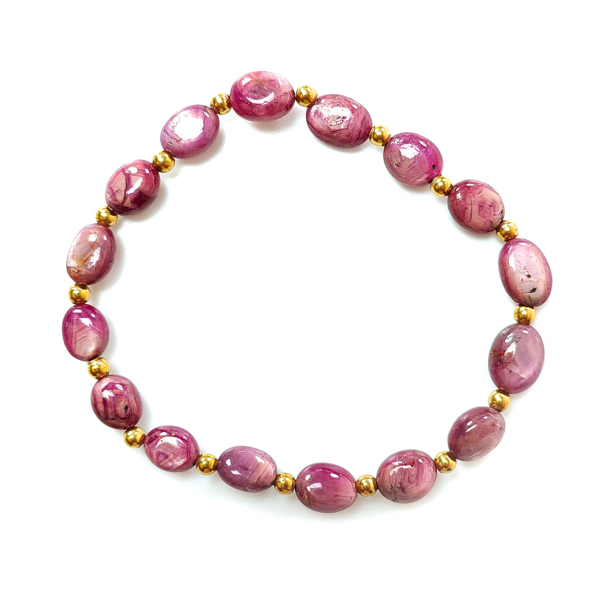 49.70cts Natural Ruby Plain Beads Cocktail Stretchable Brass Bracelet 9*7mm 6.50"