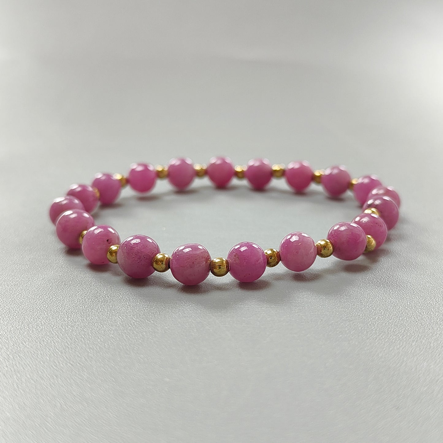 Red Ruby Beads Bracelet: 52.65cts Natural Untreated Ruby Cocktail Bracelet Plain Stretchable Brass Bracelet 6mm 6.50"