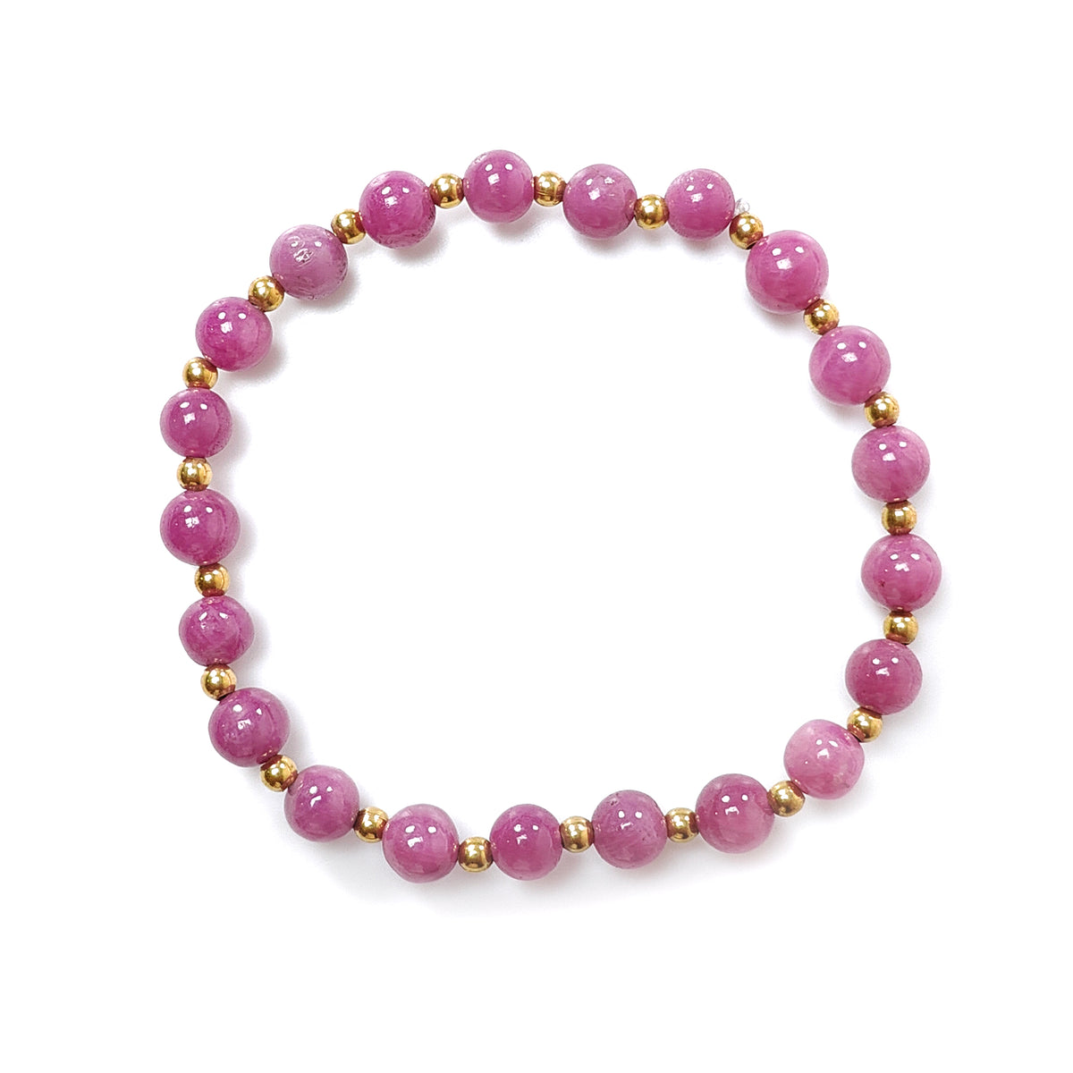 57.50cts Natural Ruby Plain Beads Round Stretchable Cocktail Brass Bracelet 7"