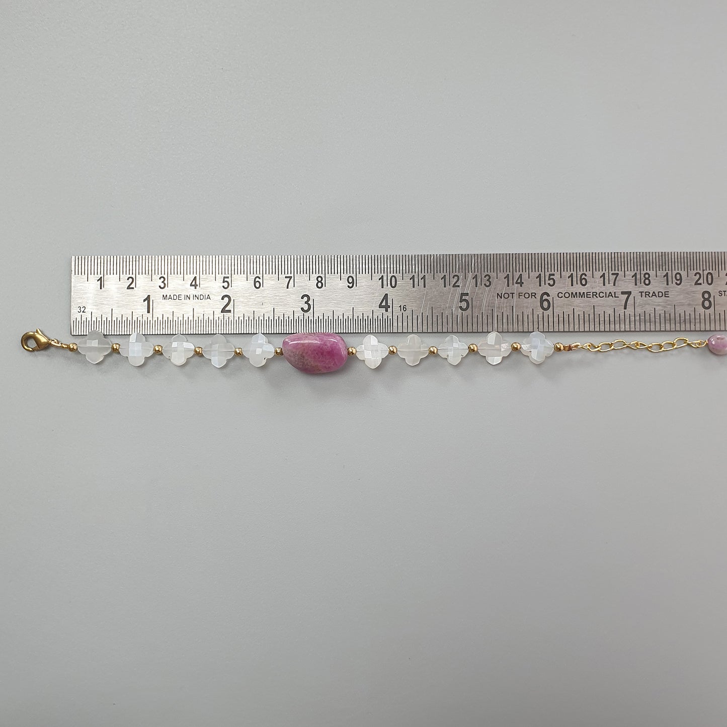 Gray Moonstone Beads Bracelet: 64.00cts Natural Zoisite Ruby Fancy Both Side Faceted Checker Cut Brass Bracelet 9mm - 20*13mm 6"