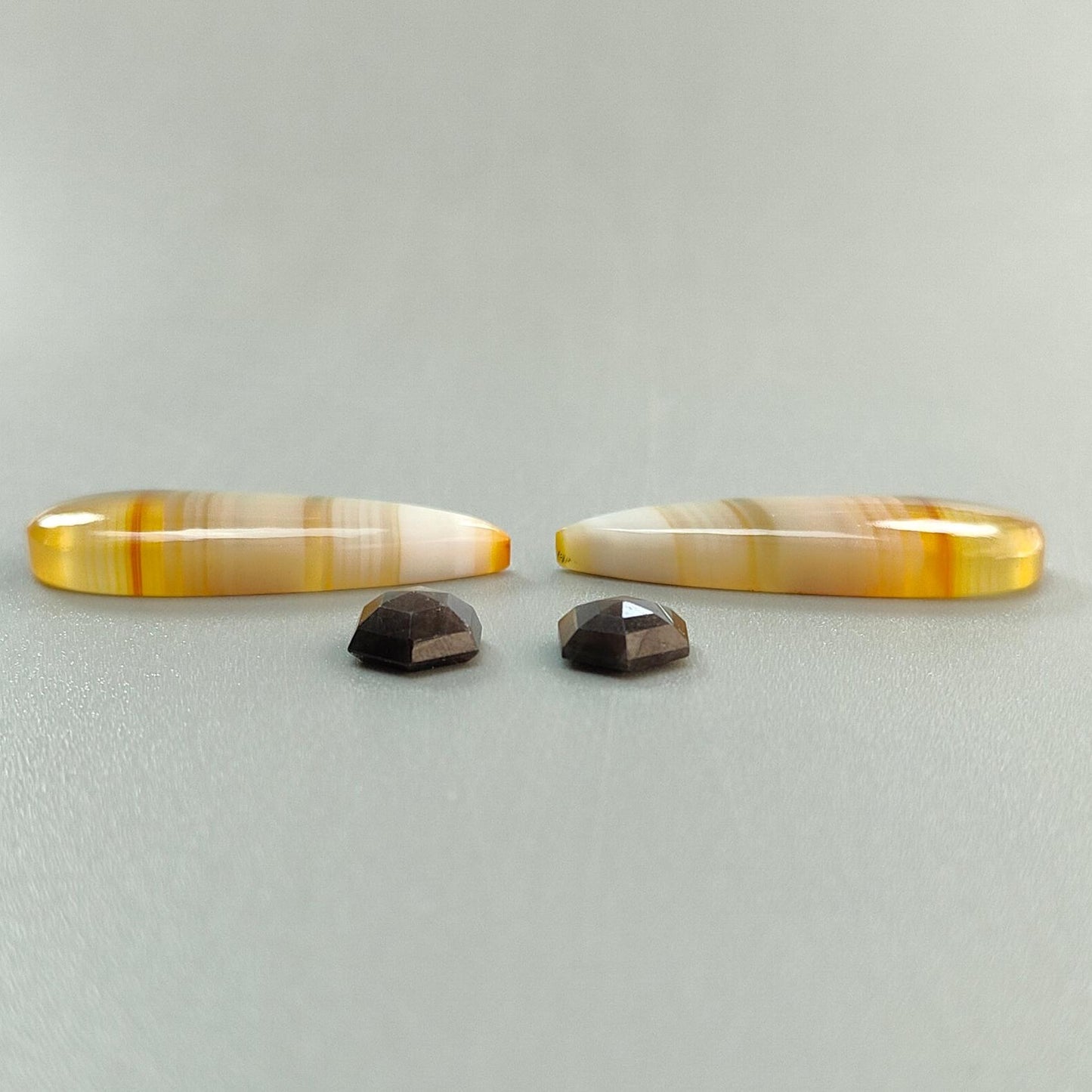 Botswana Agate Gemstone with Serpentine & Gray Sapphire Cabochon: Natural Untreated Agate Gemstone Bi-Color Agate Triangle, Pear 4pcs Set