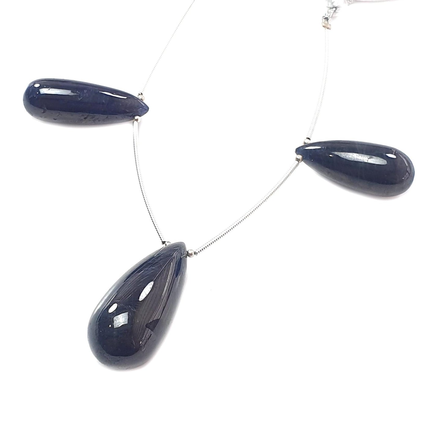 Blue Sapphire Smooth Loose Beads: 128.50cts Natural Untreated Sapphire Plain Teardrops 925 Silver Beads 26mm - 32mm September Birthstone