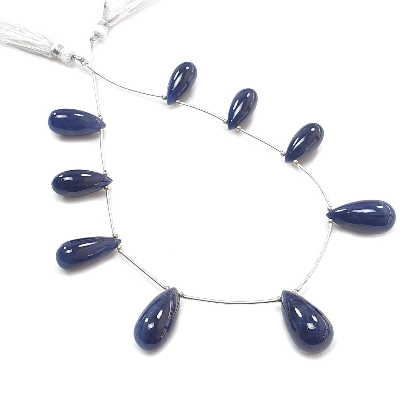 Blue Sapphire Smooth Loose Beads: 183.85cts Natural Untreated Sapphire Plain Teardrops 925 Silver Beads 20mm - 22mm September Birthstone