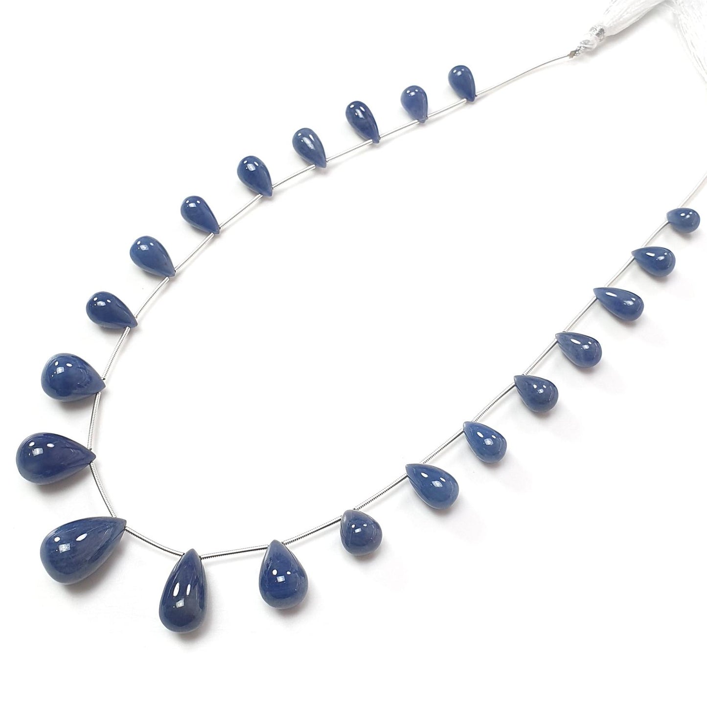 Blue Sapphire Smooth Loose Beads: 256.00cts Natural Untreated Sapphire Plain Teardrops 925 Silver Beads 10mm - 21mm September Birthstone