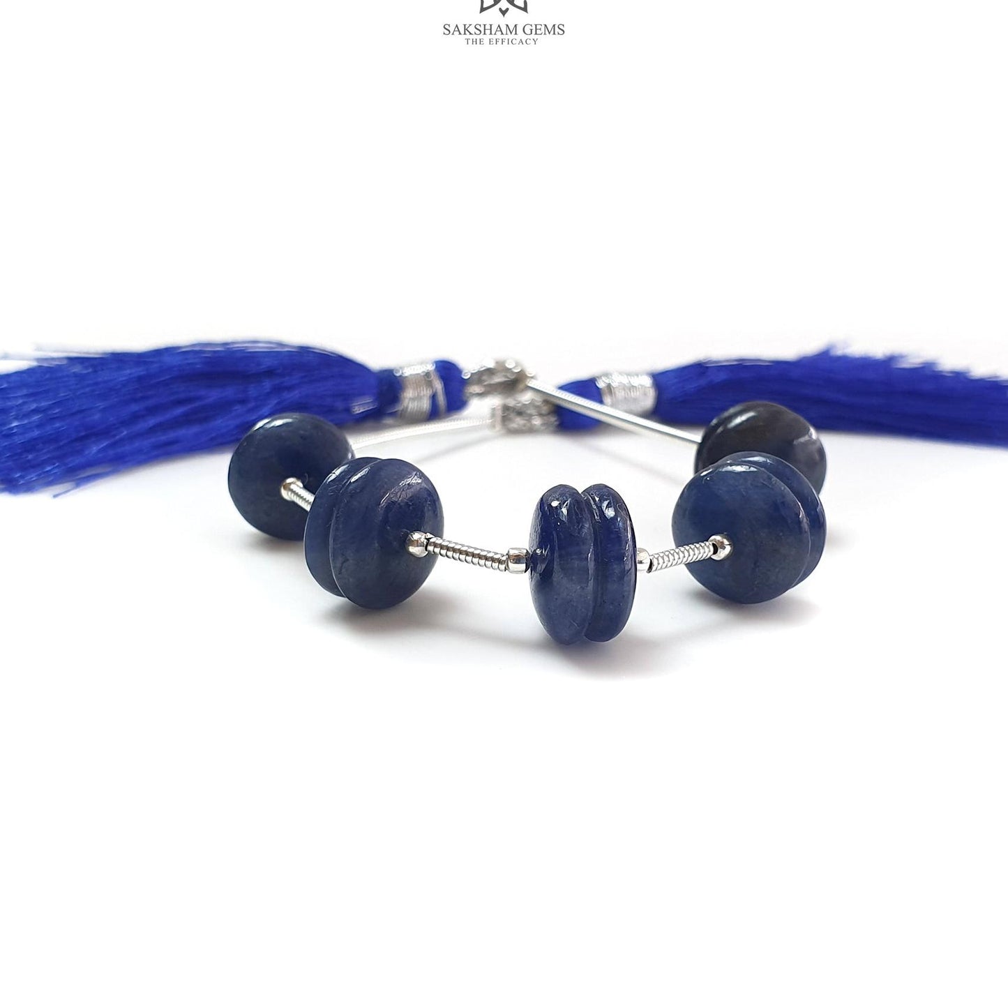 Blue Sapphire Rondelle Loose Beads: 38.60cts Natural Untreated Sapphire Checker Cut Faceted 925 Sterling Silver Beads 10mm