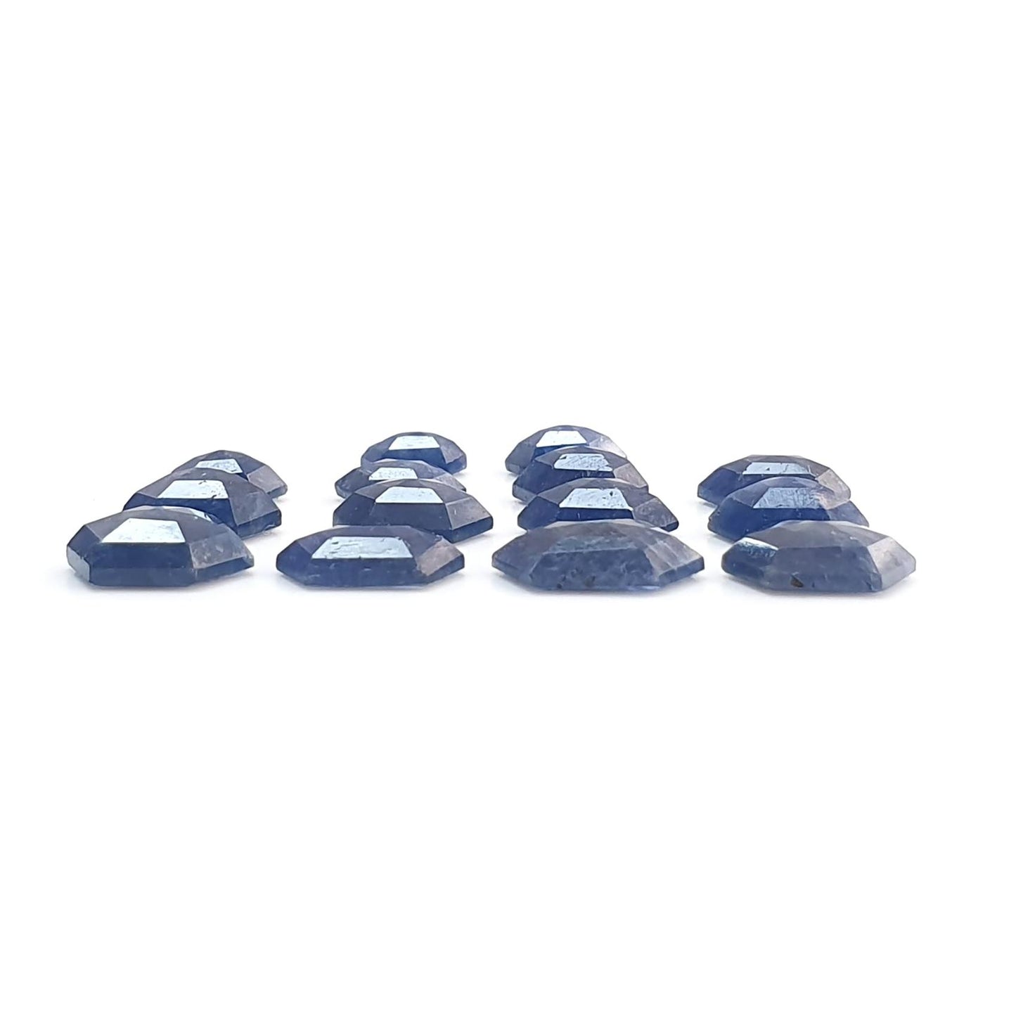 Blue Sapphire Gemstone Step Cut: 28.50cts Natural Untreated Sapphire Hexagon Shape Faceted 7*5mm - 11.5*8mm 14pcs Lot September Birthstone