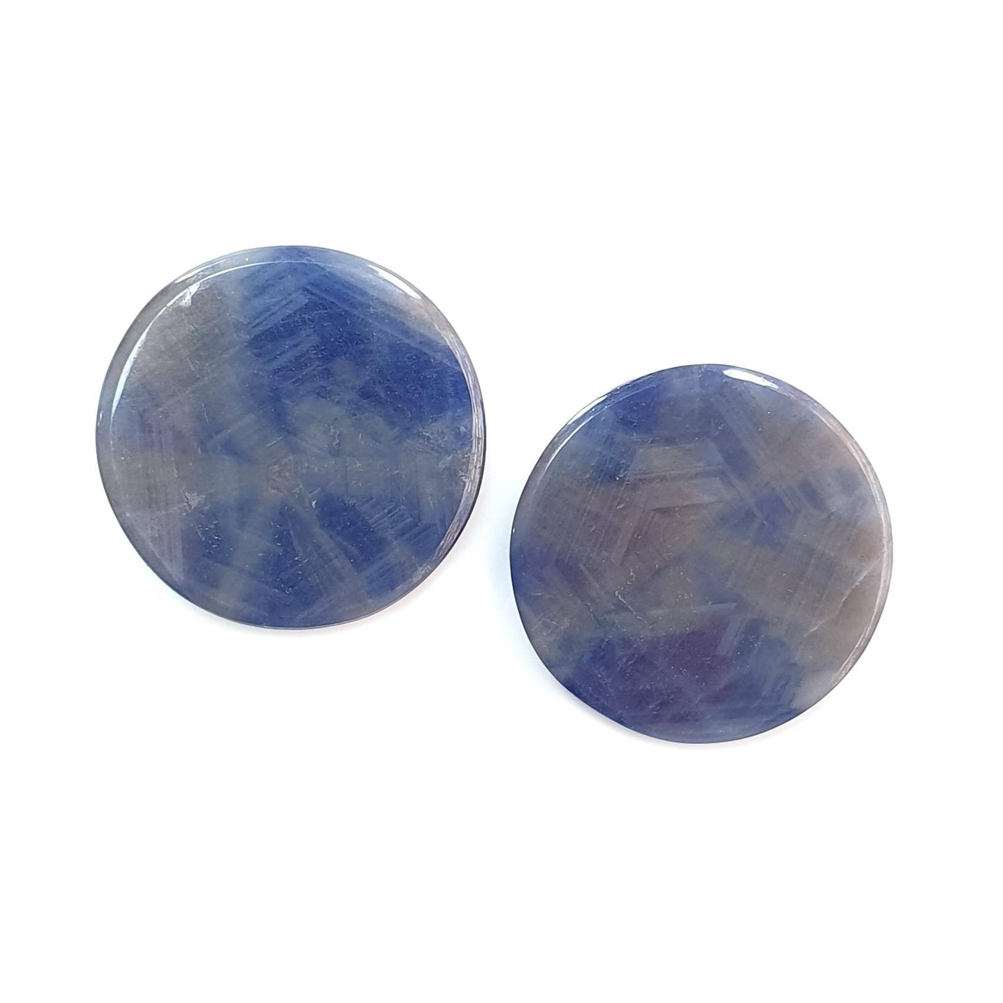 Sapphire Trapiche Gemstone Flat Slices: 84.00cts Natural Untreated Blue, Gray Sapphire Round Shape 29.5mm Pair September Birthstone
