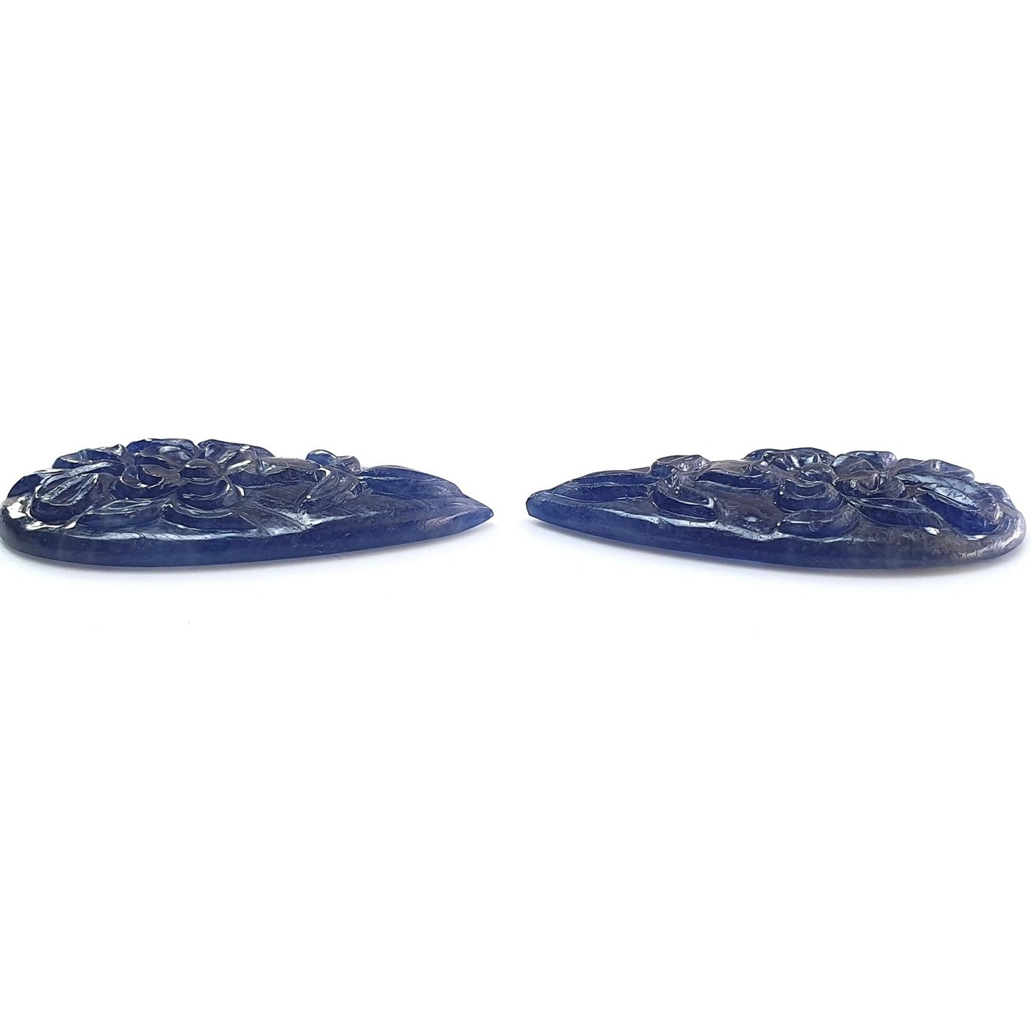 Blue Sapphire Gemstone Carving: 40.60cts Natural Untreated Sapphire Hand Carved Pear Shape 31*17mm Pair September Birthstone
