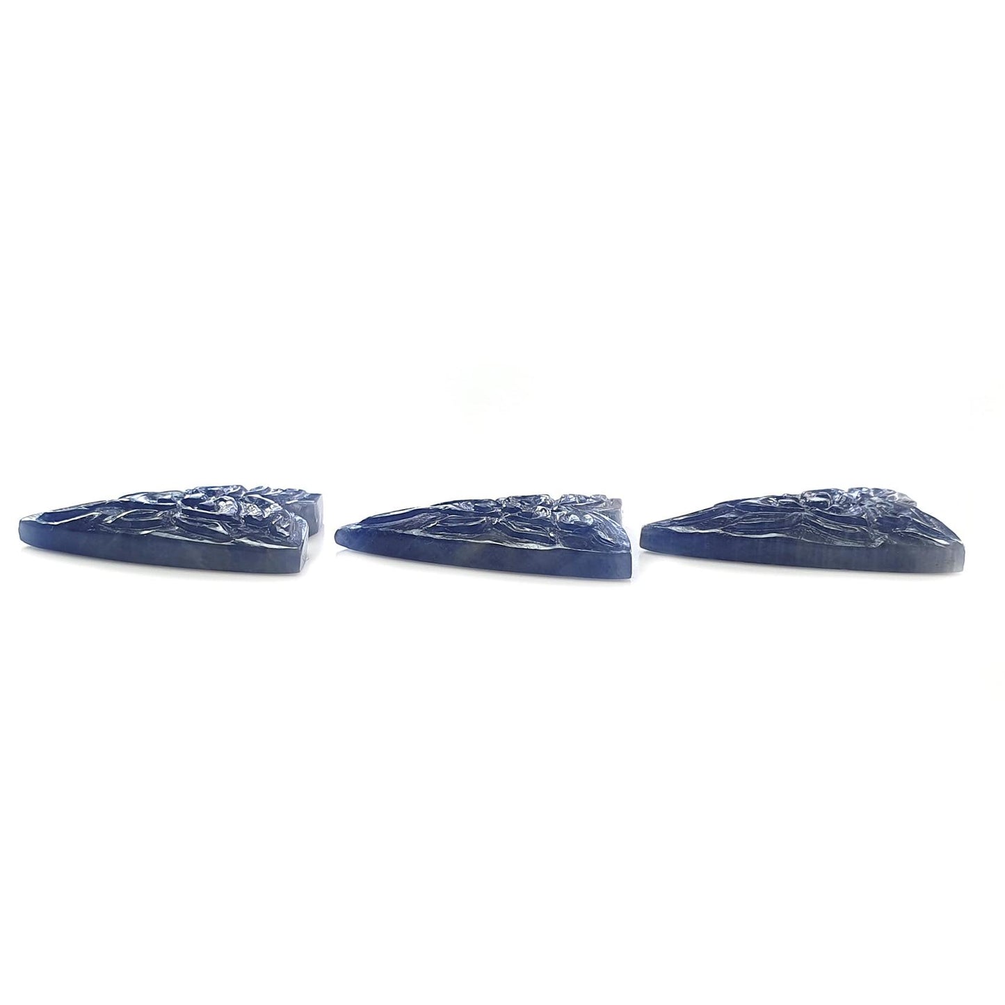 Blue Sapphire Gemstone Carving: 54.40cts Natural Untreated Sapphire Hand Carved Fancy Shape 25*18mm - 26*17mm 3pcs Set September Birthstone