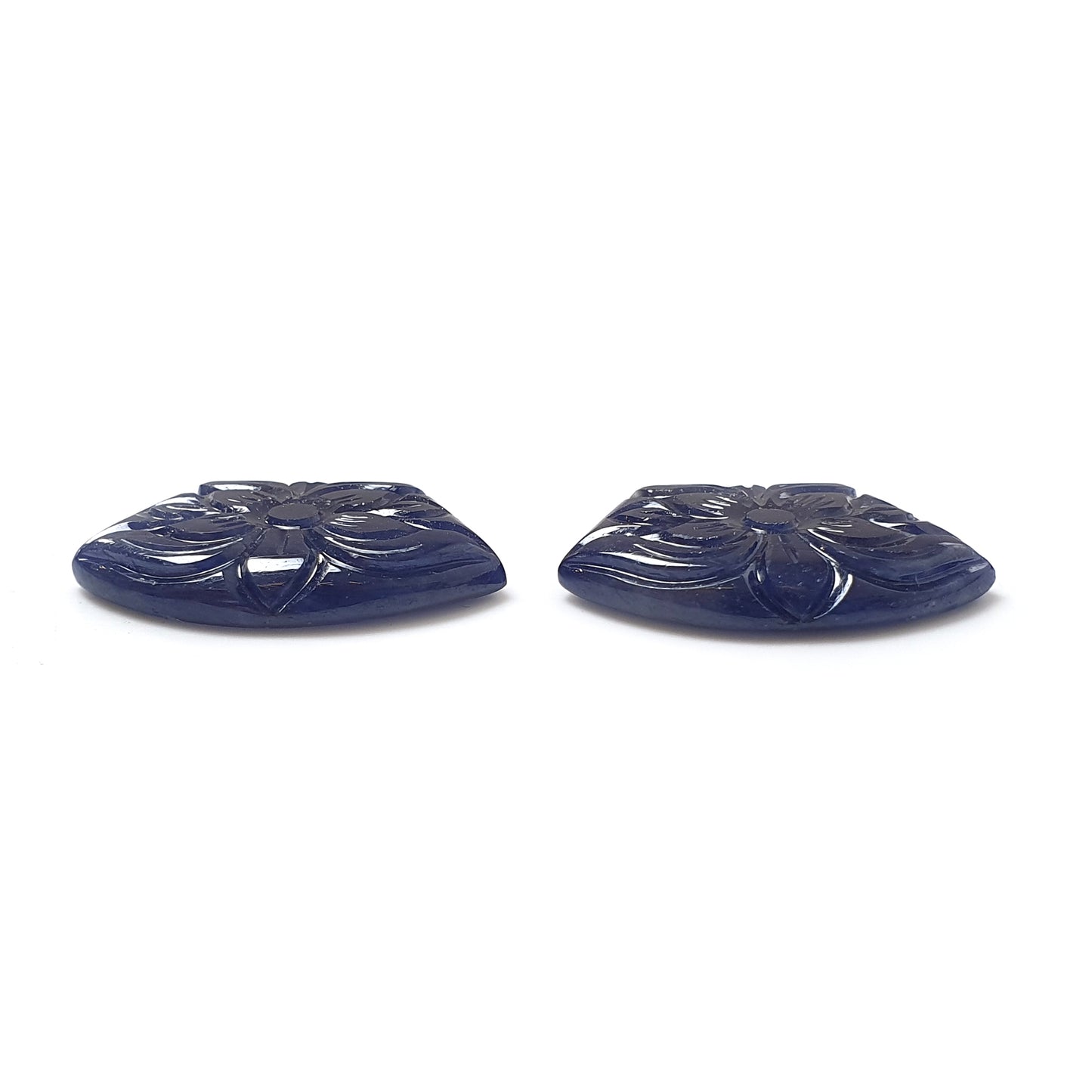 Blue Sapphire Gemstone Carving: 38.50cts Natural Untreated Unheated Sapphire September Birthstone Hand Carved Fancy Shape 25*17mm Pair