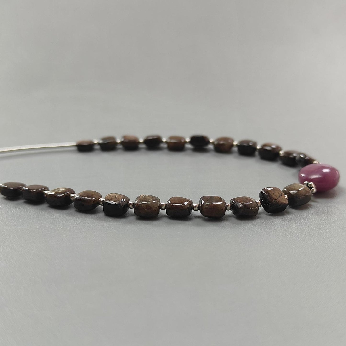 Golden Chocolate Sapphire & Star Ruby Gemstone Smooth Loose Beads: 49.90cts Natural Untreated Sapphire Cushion Shape Beads 6mm 7"