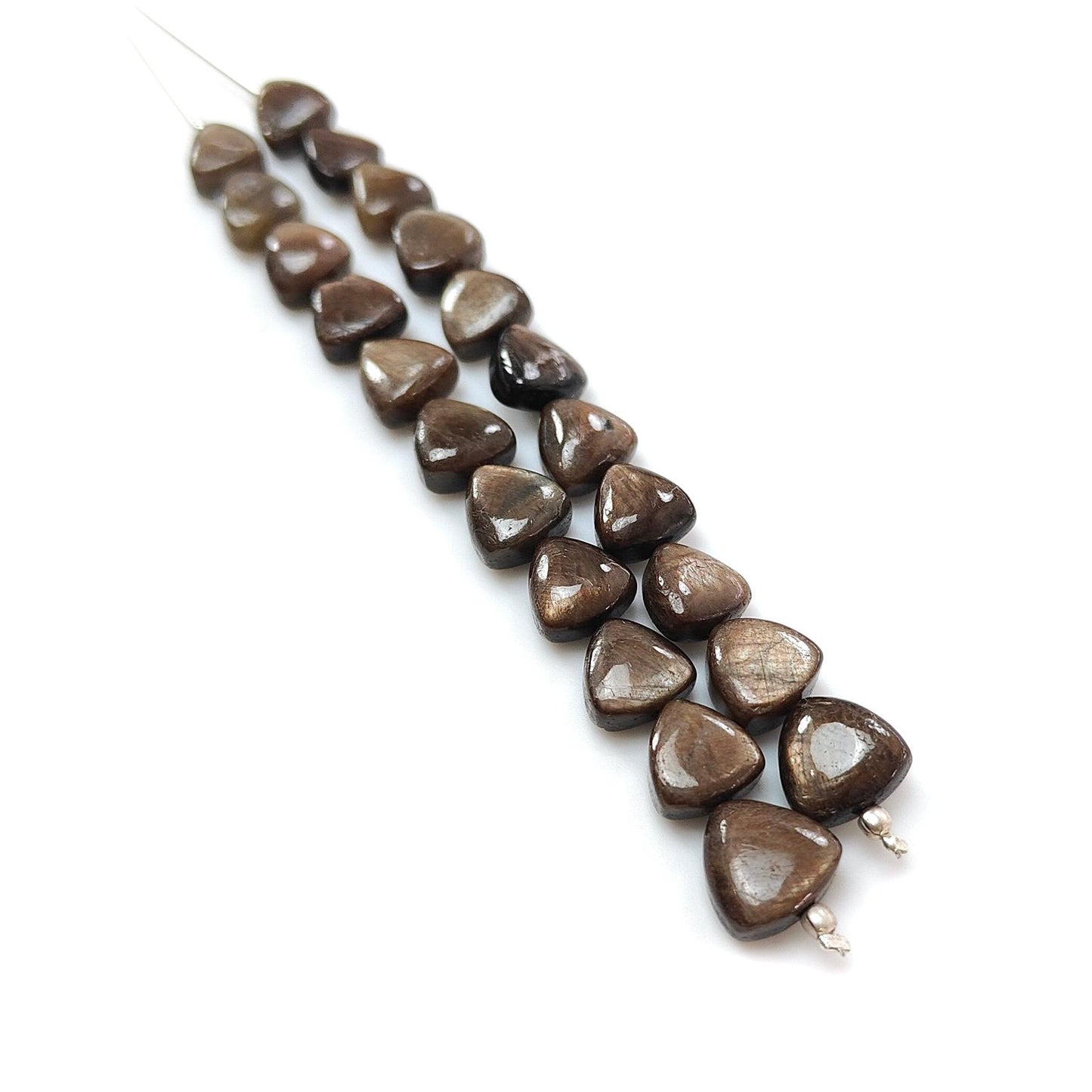 Golden Chocolate Sapphire Smooth Loose Beads: 65.70cts Natural Untreated Unheated Sapphire Gemstone Trillion Beads 7mm - 9mm 3.25" Strand