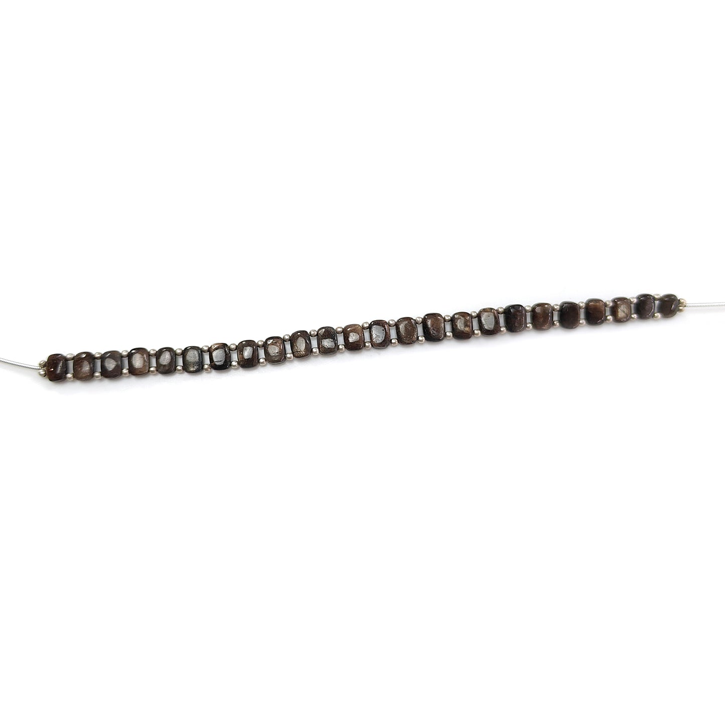Chocolate Sapphire Smooth Loose Beads: 66.10cts Natural Untreated 925 Silver Golden Sapphire Gemstone Cushion Beads 7mm - 8mm 7" Strand