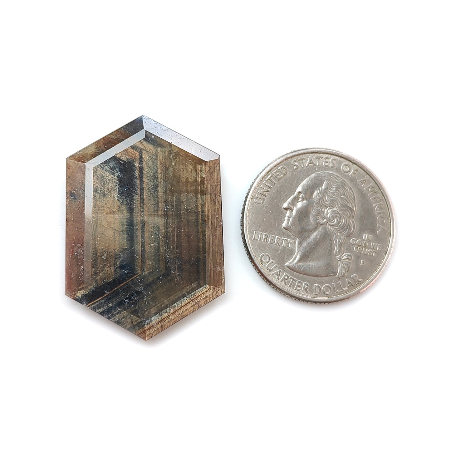 42.85cts Golden Chocolate Sapphire Natural Untreated Faceted Cut Hexagon Shape 34*23.5mm 1pc