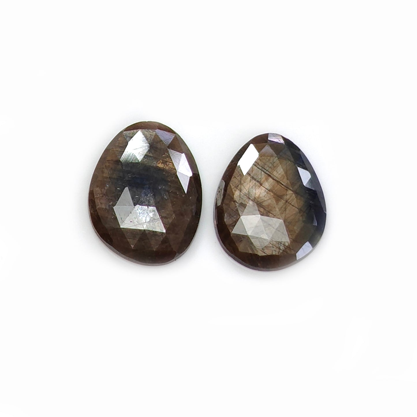 25.00cts Natural Untreated Chocolate Sapphire Gemstone Rose Cut Egg Shape 2pcs