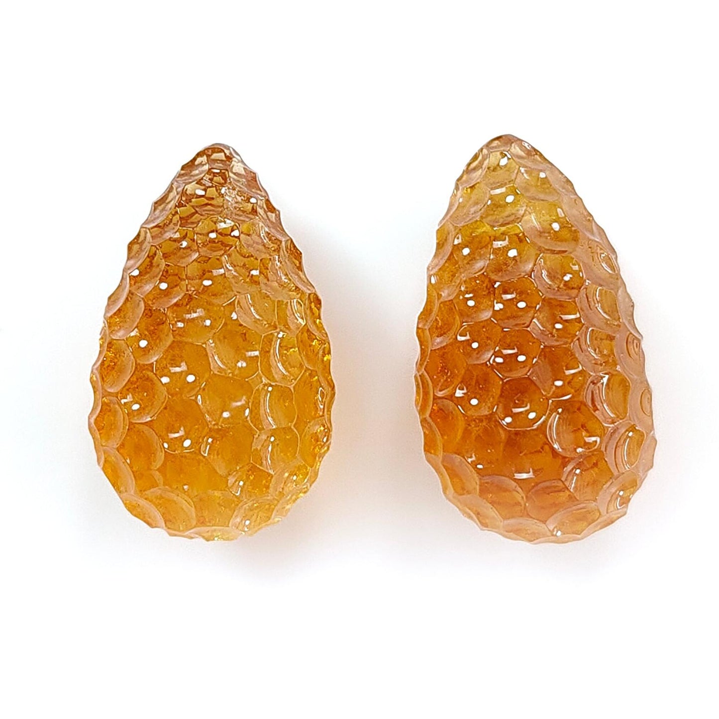 Citrine Gemstone Carving: 57.20cts Natural Untreated Yellow Citrine Hand Carved Teardrops Shape 24mm - 25mm 2pcs November Birthstone