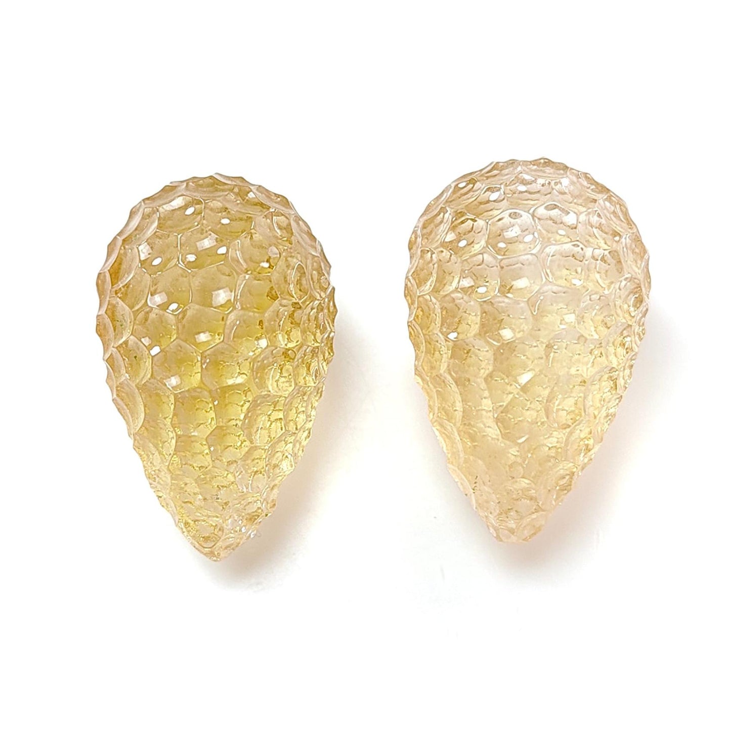 Citrine Gemstone Carving: 61.70cts Natural Untreated Unheated Yellow Citrine Hand Carved Teardrops Shape 24mm Pair November Birthstone