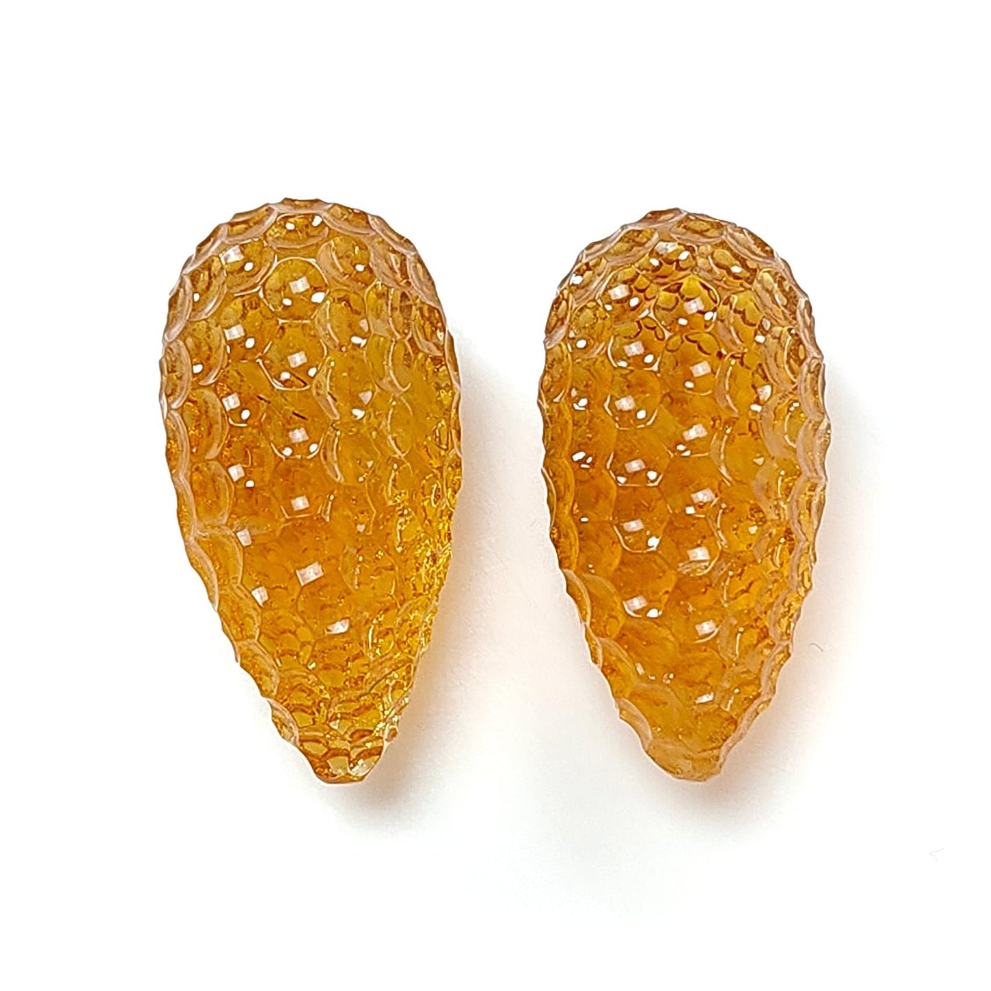 Citrine Gemstone Carving: 67.60cts Natural Untreated Unheated Yellow Citrine Hand Carved Teardrops Shape 28mm Pair November Birthstone