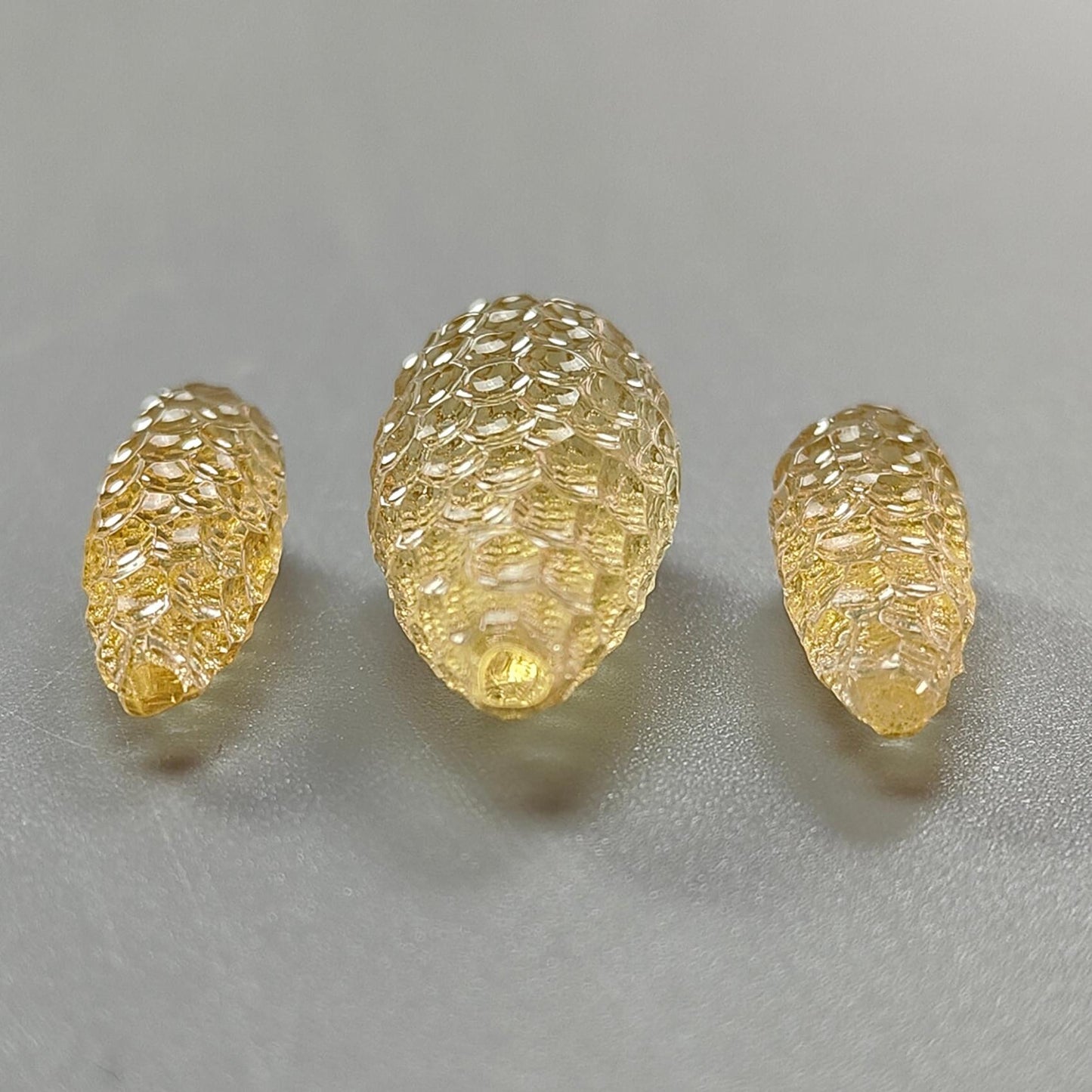 Citrine Gemstone Carving: 42.40cts Natural Untreated Yellow Citrine Hand Carved Teardrops Shape 23mm - 28mm 3pcs Set November Birthstone