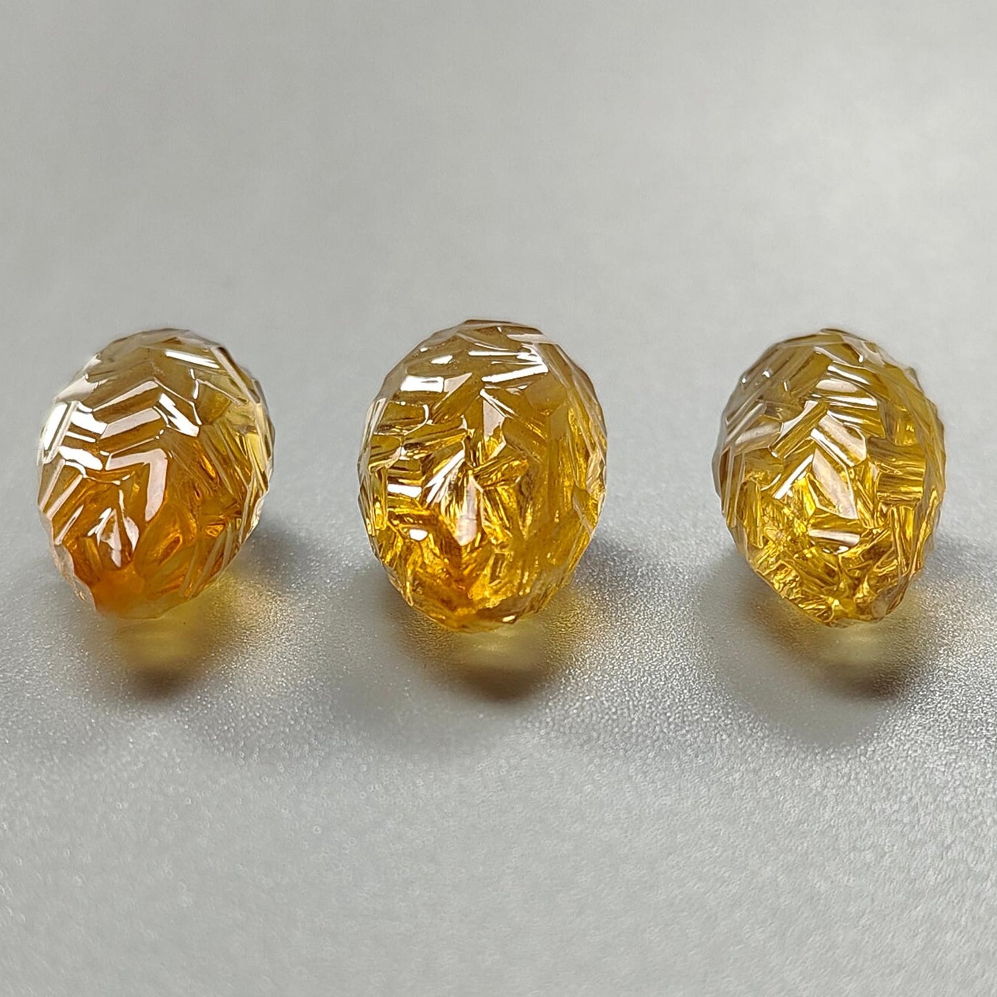 Citrine Gemstone Carving: 81.30cts Natural Untreated Yellow Citrine Hand Carved Teardrops Shape 26mm - 27mm 3pcs Set November Birthstone