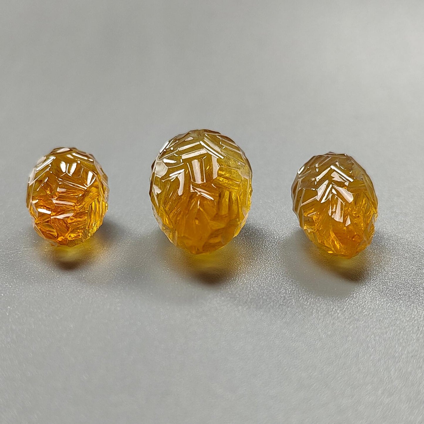 Citrine Gemstone Carving: 84.70cts Natural Untreated Yellow Citrine Hand Carved Teardrops Shape 24mm - 27mm 3pcs Set November Birthstone