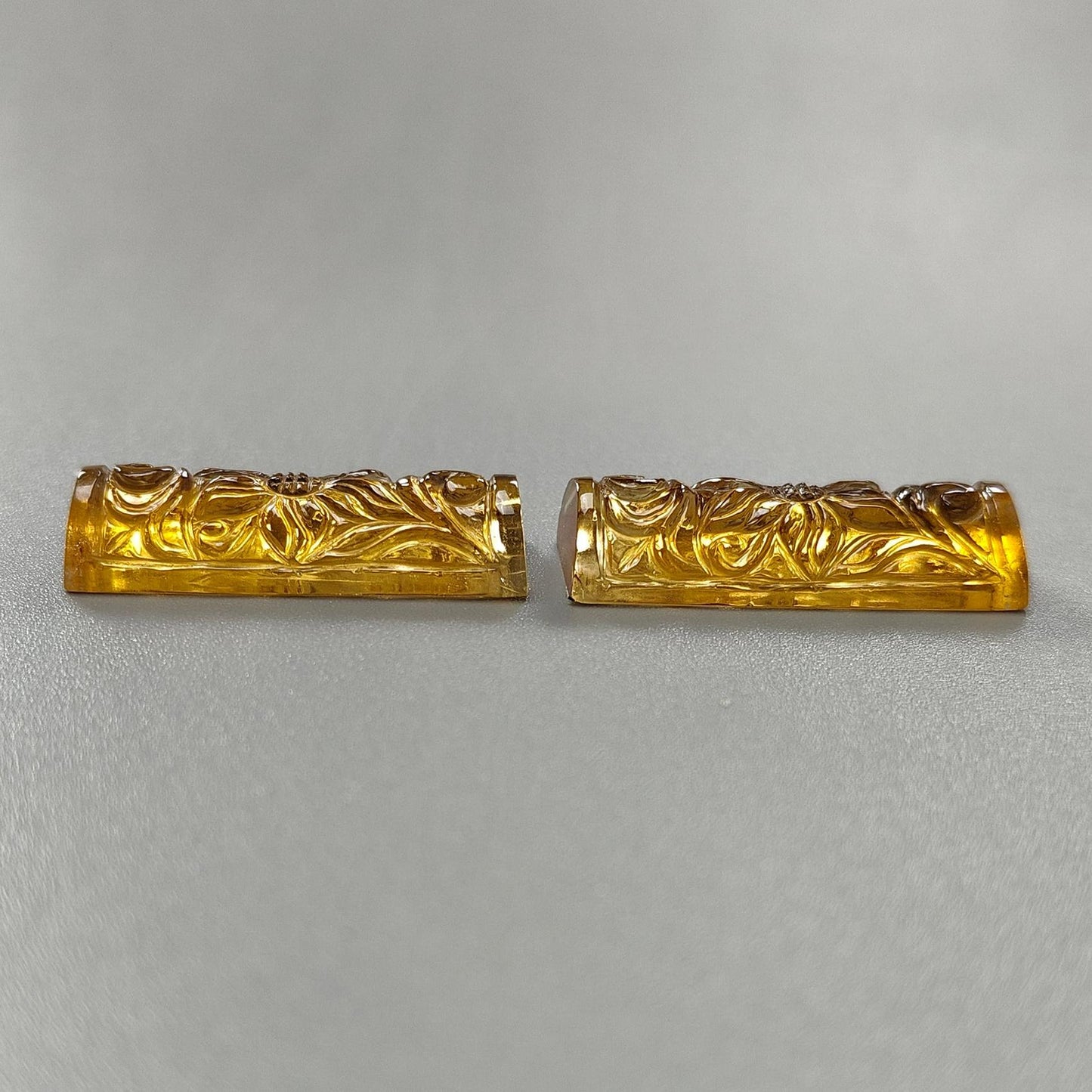 Citrine Gemstone Carving: 49.30cts Natural Untreated Yellow Citrine Hand Carved Baguette Shape 32*12mm Pair for Jewelry November Birthstone