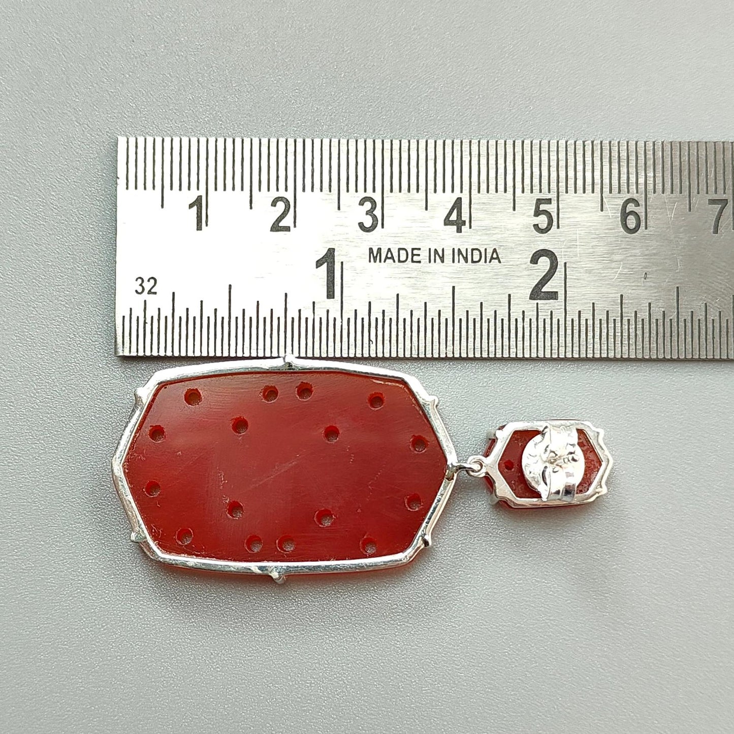 Orange Onyx Carving Silver Earring: 20.10gms Natural Onyx Hand Carved Hexagon 925 Sterling Silver Prong Set Push Back Stud Earring 2.30"