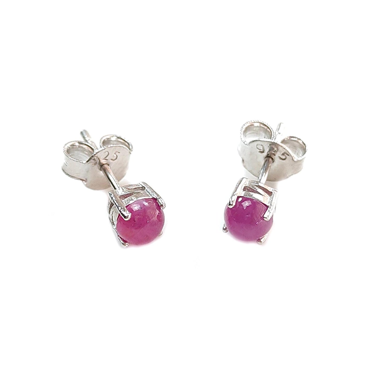 1.61gms Natural Untreated Ruby Round Plain 925 Silver Prong Set Push Back Earring 0.75"