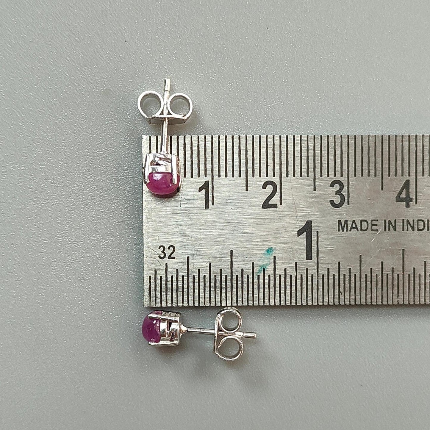 Ruby Plain Silver Earring: 1.61gms Natural Untreated Ruby Round Plain 925 Sterling Silver Prong Set Push Back Stud Earring 0.75"